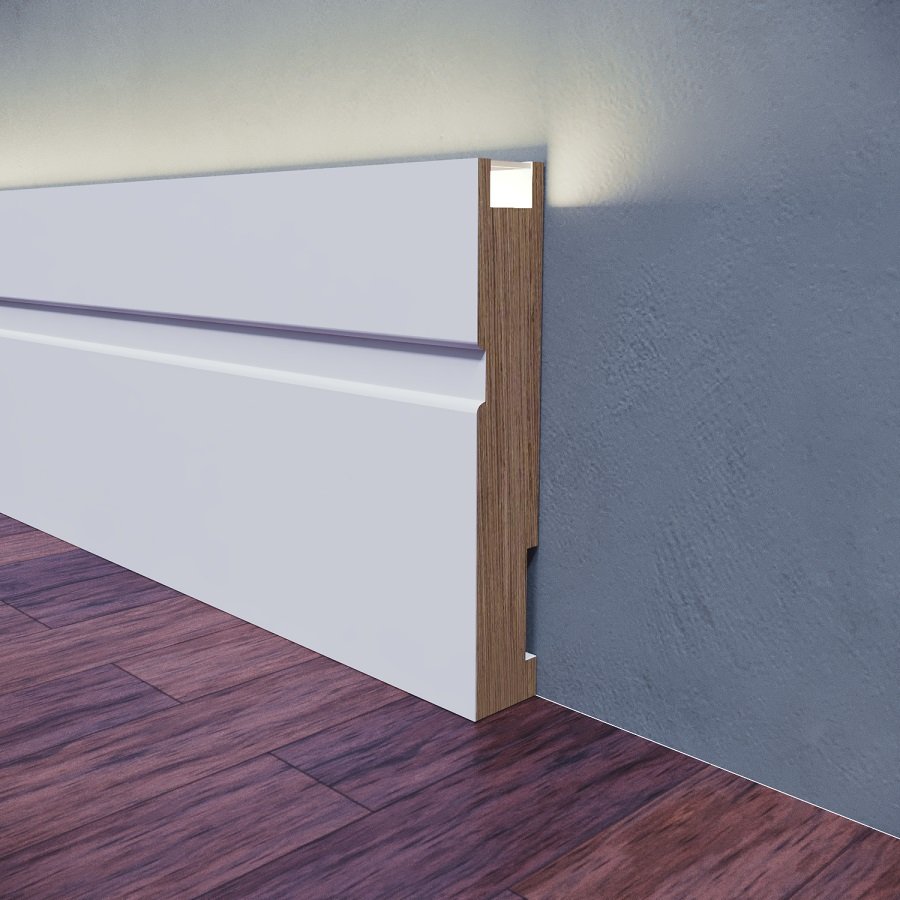 Плинтус МДФ под покраску Evrowood PN 102 Led с подсветкой 2000×100×16