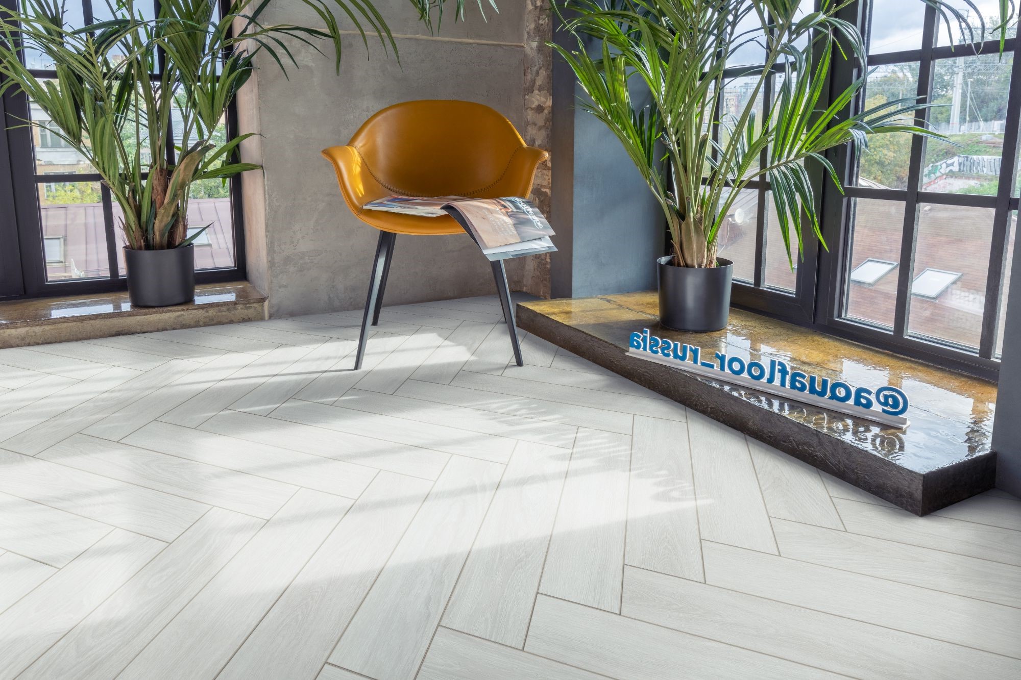 Кварцвиниловая плитка Aquafloor клеевая Parquet Glue AF2501PG венгерская елка 610×122×2,5 фото в интерьере