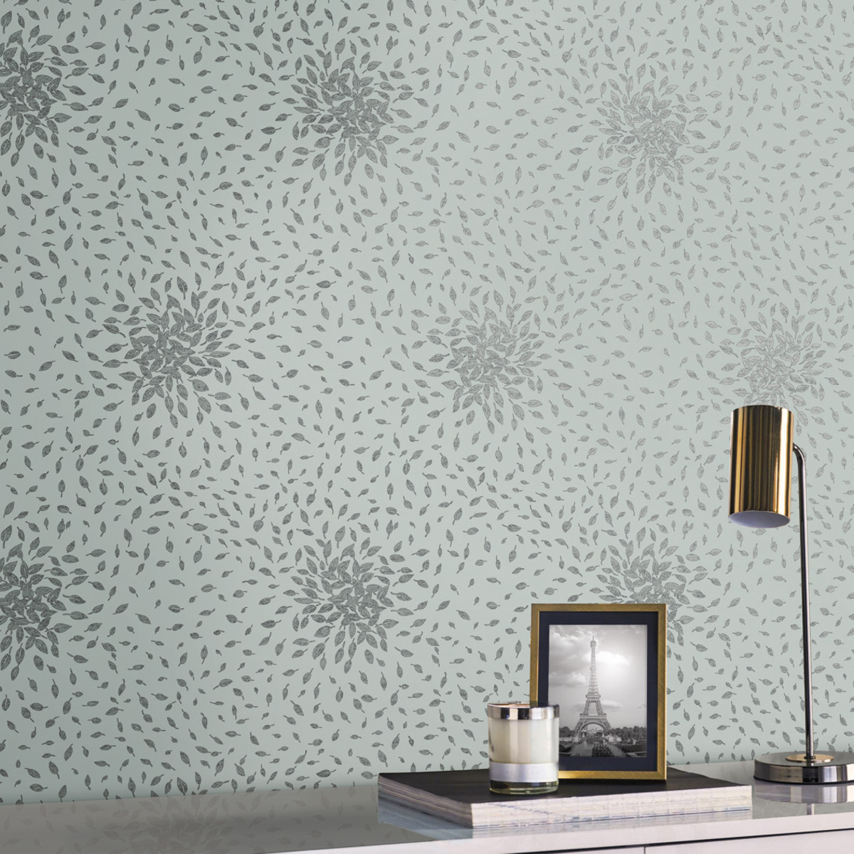 Обои Antonina Vella Modern Metals II Petite Leaves MD7101 8,2×0,68 фото в интерьере