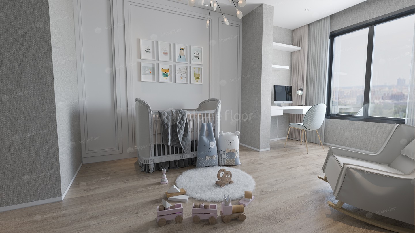 Кварцвиниловый SPC ламинат Alpine Floor Grand Sequoia Superior Aba Карите ECO 11-903 1220×183×8 фото в интерьере