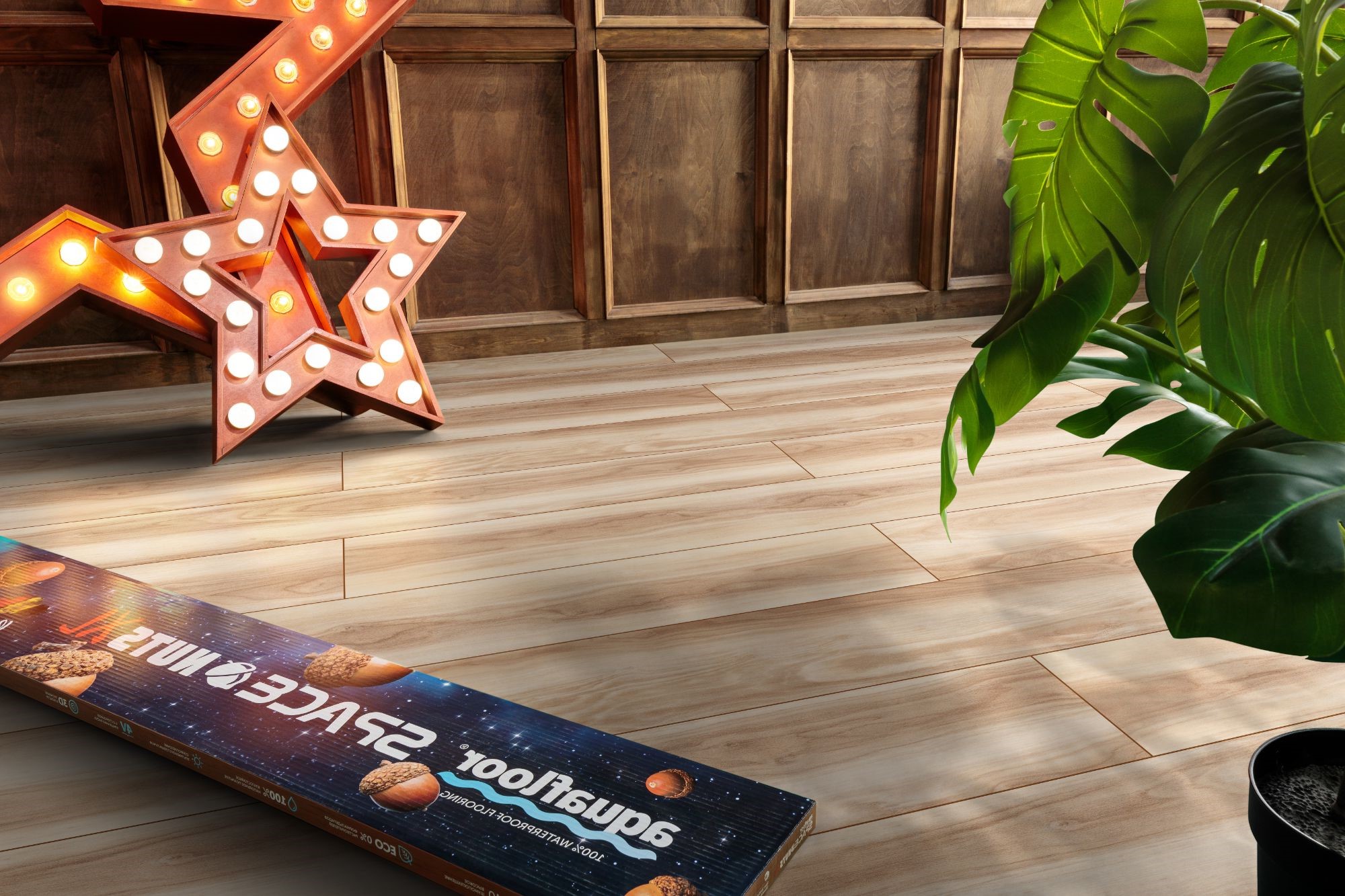 Кварцвиниловый SPC ламинат Aquafloor Space Nuts XL AF4071NXL 1520×220×4 фото в интерьере