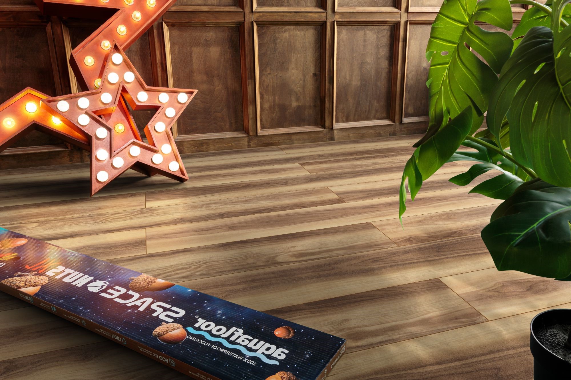 Кварцвиниловый SPC ламинат Aquafloor Space Nuts XL AF4072NXL 1520×220×4 фото в интерьере