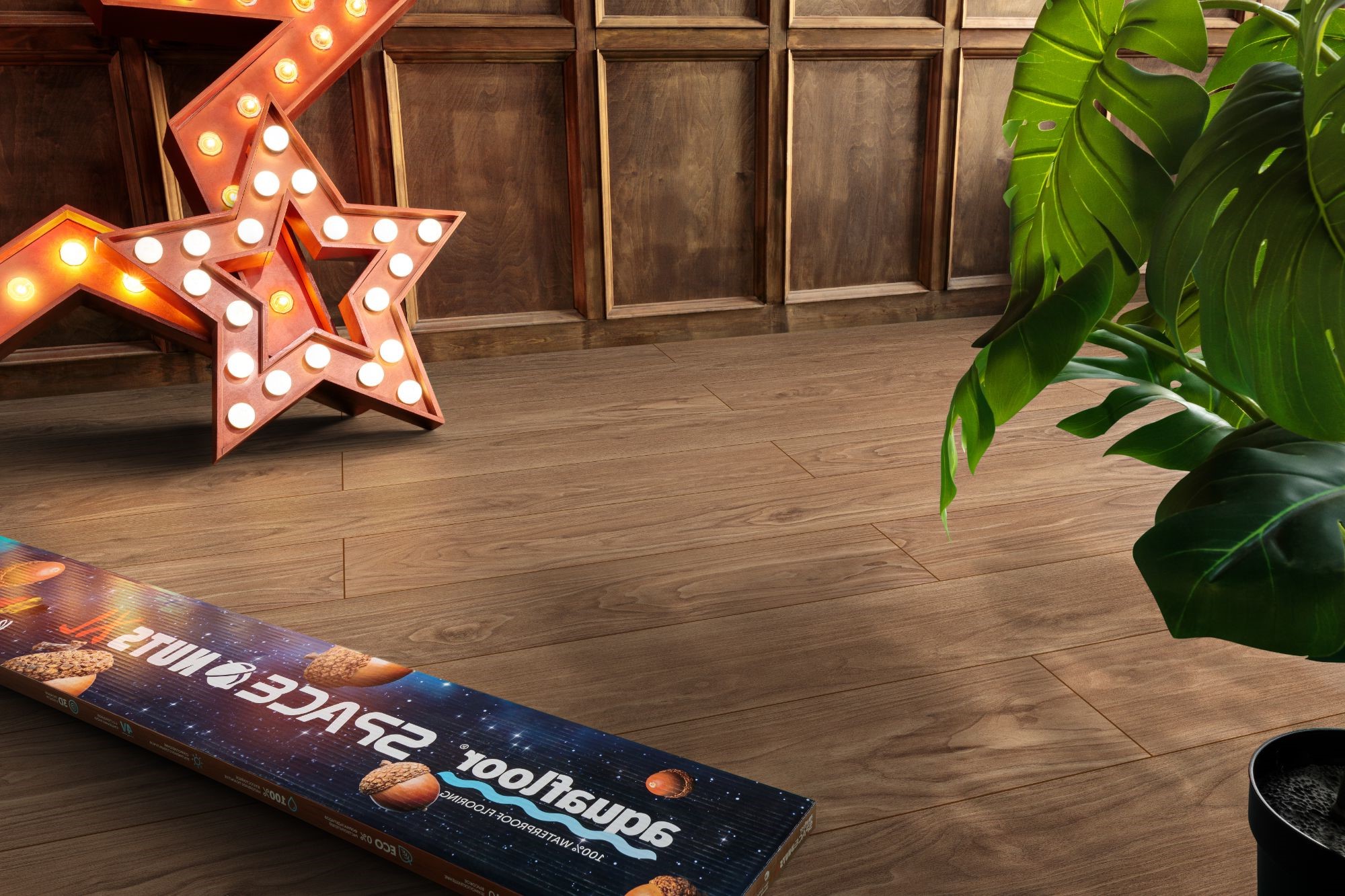 Кварцвиниловый SPC ламинат Aquafloor Space Nuts XL AF4076NXL 1520×220×4 фото в интерьере