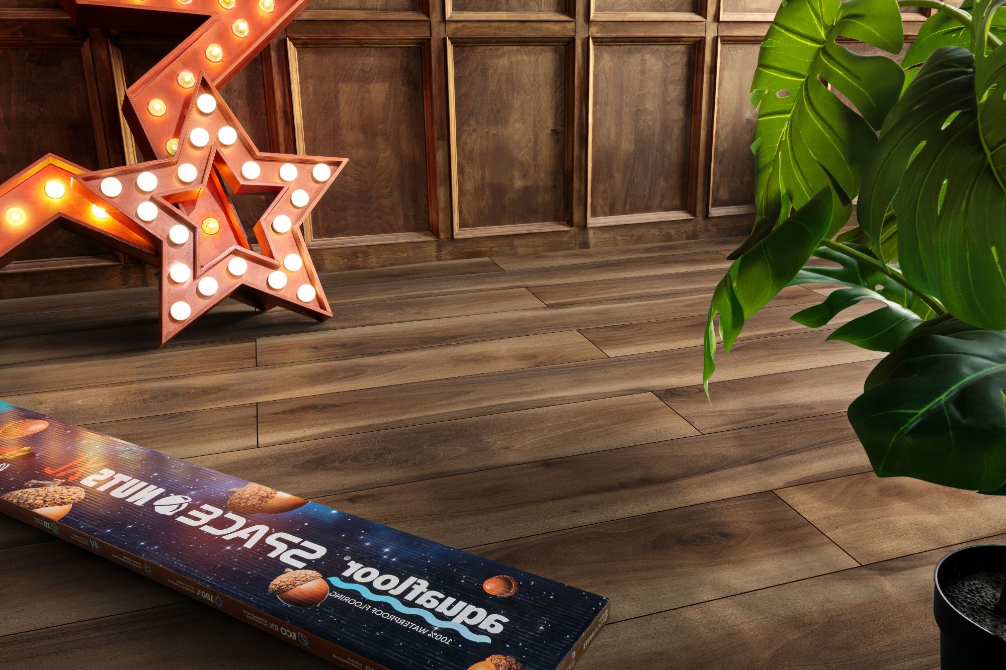 Кварцвиниловый SPC ламинат Aquafloor Space Nuts XL AF4077NXL 1520×220×4 фото в интерьере