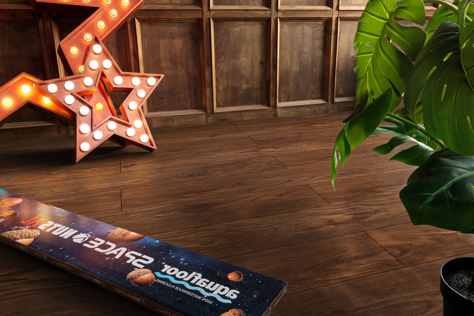 Кварцвиниловый SPC ламинат Aquafloor Space Nuts XL AF4079NXL 1520×220×4 фото в интерьере