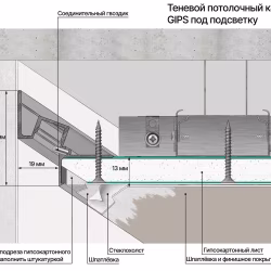 Профиль алюминиевый теневой с подсветкой Laconistiq Gips Черный RAL 9005 51-21-300 матовый 3000×43,8×44,1