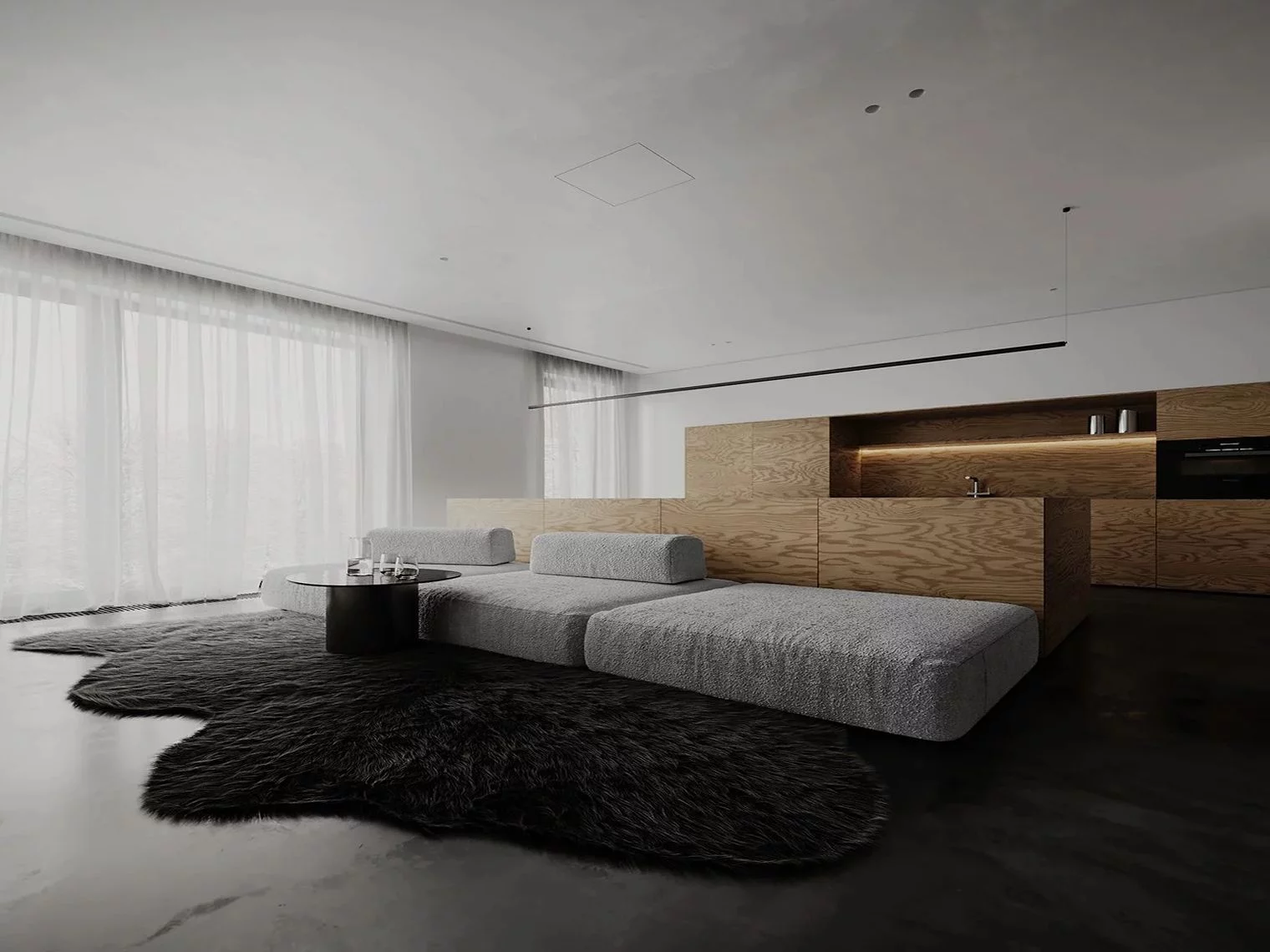 Профиль алюминиевый теневой с подсветкой Laconistiq Gips Черный RAL 9005 51-21-300 матовый 3000×43,8×44,1 фото в интерьере