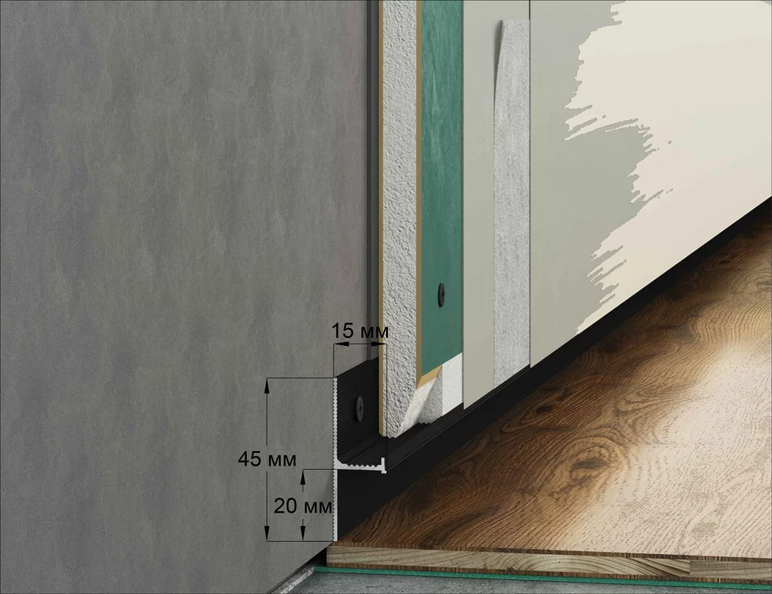 Плинтус алюминиевый теневой Laconistiq Regular Черный 31-11-300 3000×45×15