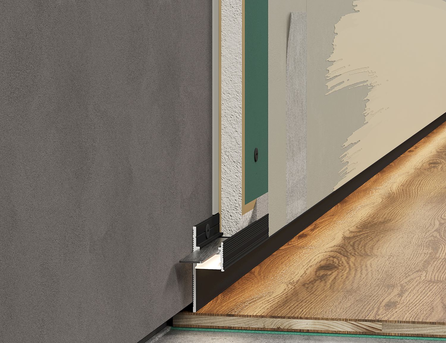 Плинтус алюминиевый теневой с подсветкой Laconistiq Light Черный 33-11-300 3000×41,3×15