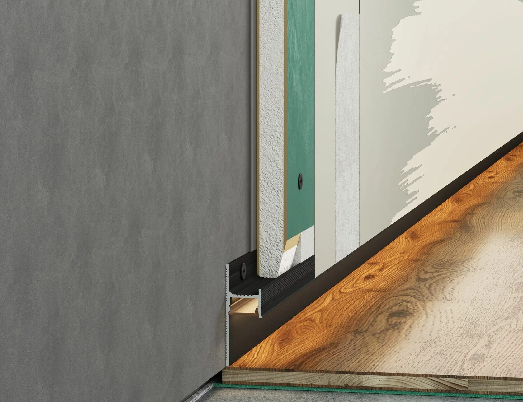 Плинтус алюминиевый теневой с подсветкой Laconistiq Light Черный 33-11-300 3000×41,3×15