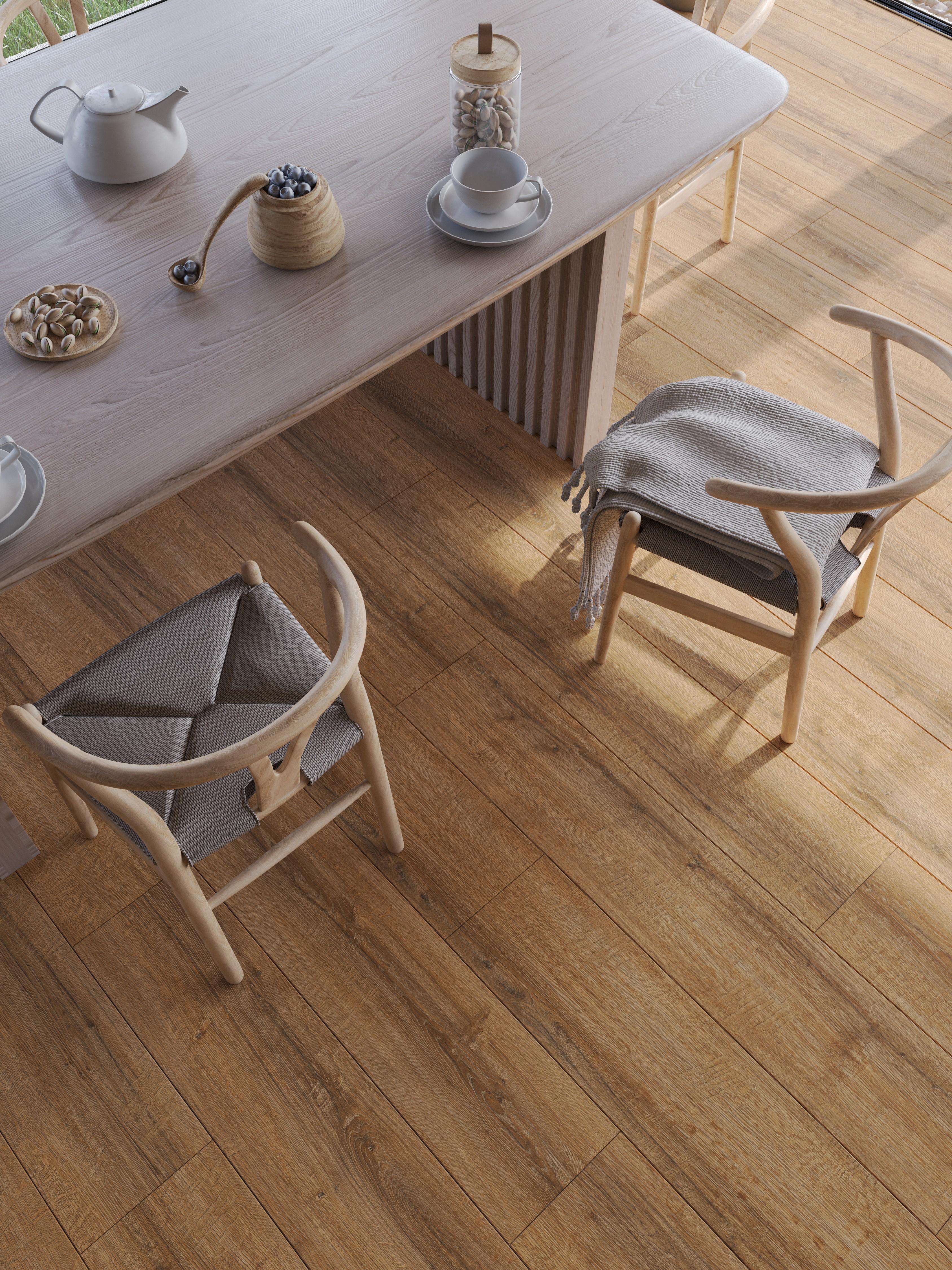 Ламинат Egger Pro Large 8/33 Aqua+ Дуб Шерман коньяк коричневый EPL184 1292×246×8 фото в интерьере