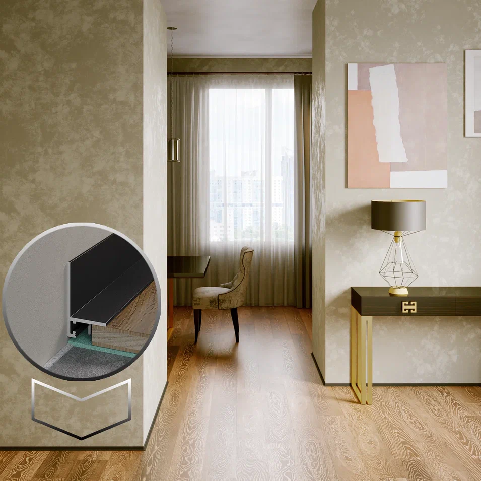 Микроплинтус алюминиевый Laconistiq MICRO L Max Белый муар RAL 9016 18-32-245 2450×35,8×16,2 фото в интерьере