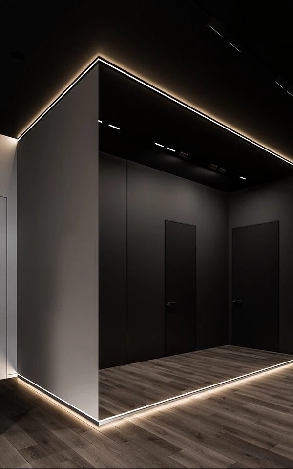 Профиль теневой алюминиевый Modern Decor анодированный золото 2000×38,8×48,7 фото в интерьере