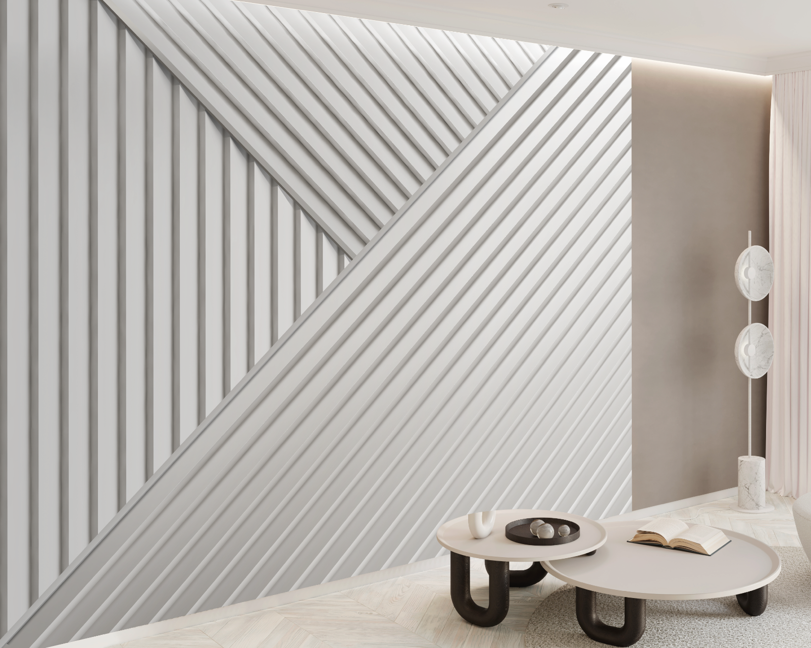 Стеновая панель из полистирола под покраску Hiwood LV141 NP 2700×116×17,5 фото в интерьере