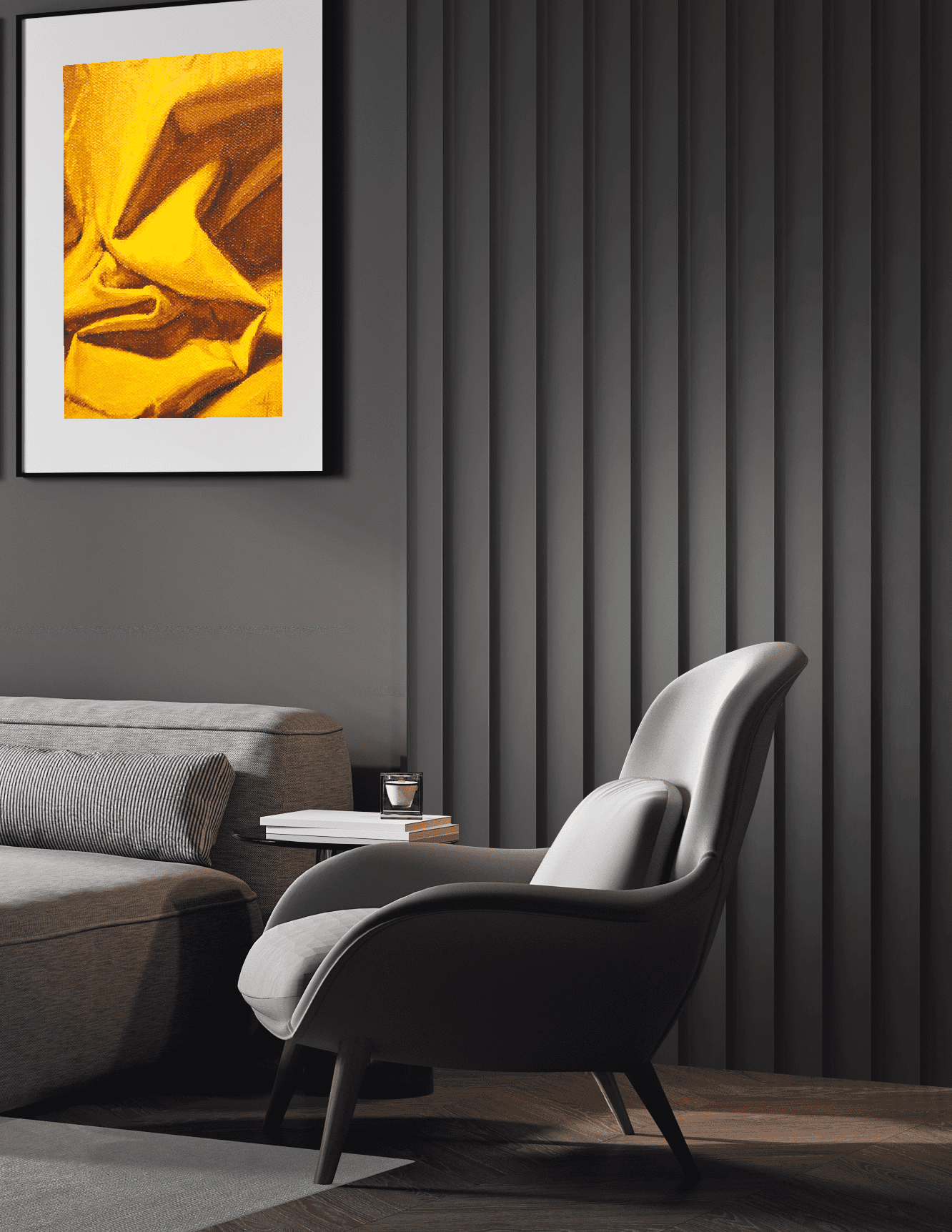 Стеновая панель из полистирола Hiwood LV141 BK 2700×116×17,5 фото в интерьере