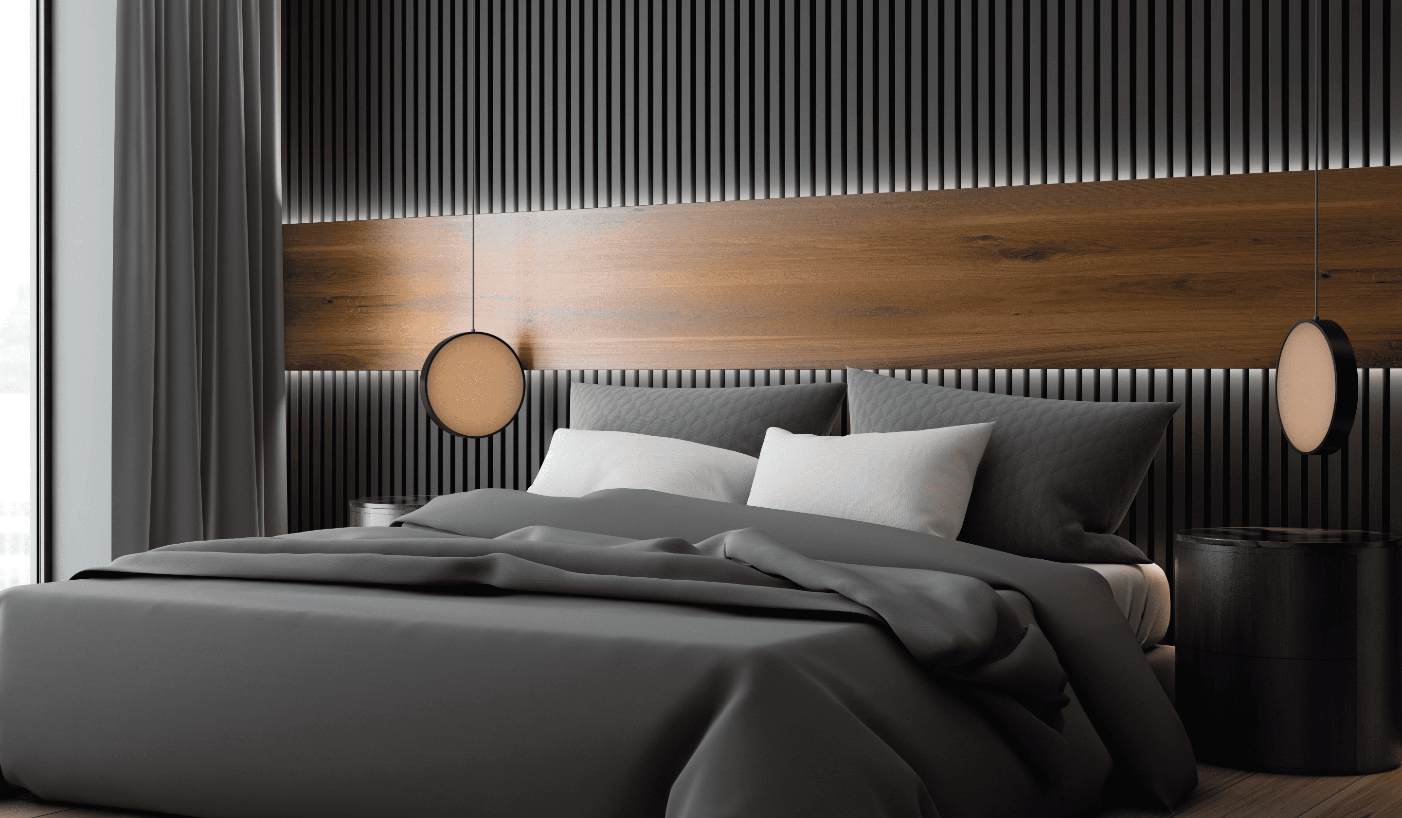 Стеновая панель из полистирола Hiwood LV124 BK 2700×120×12 фото в интерьере