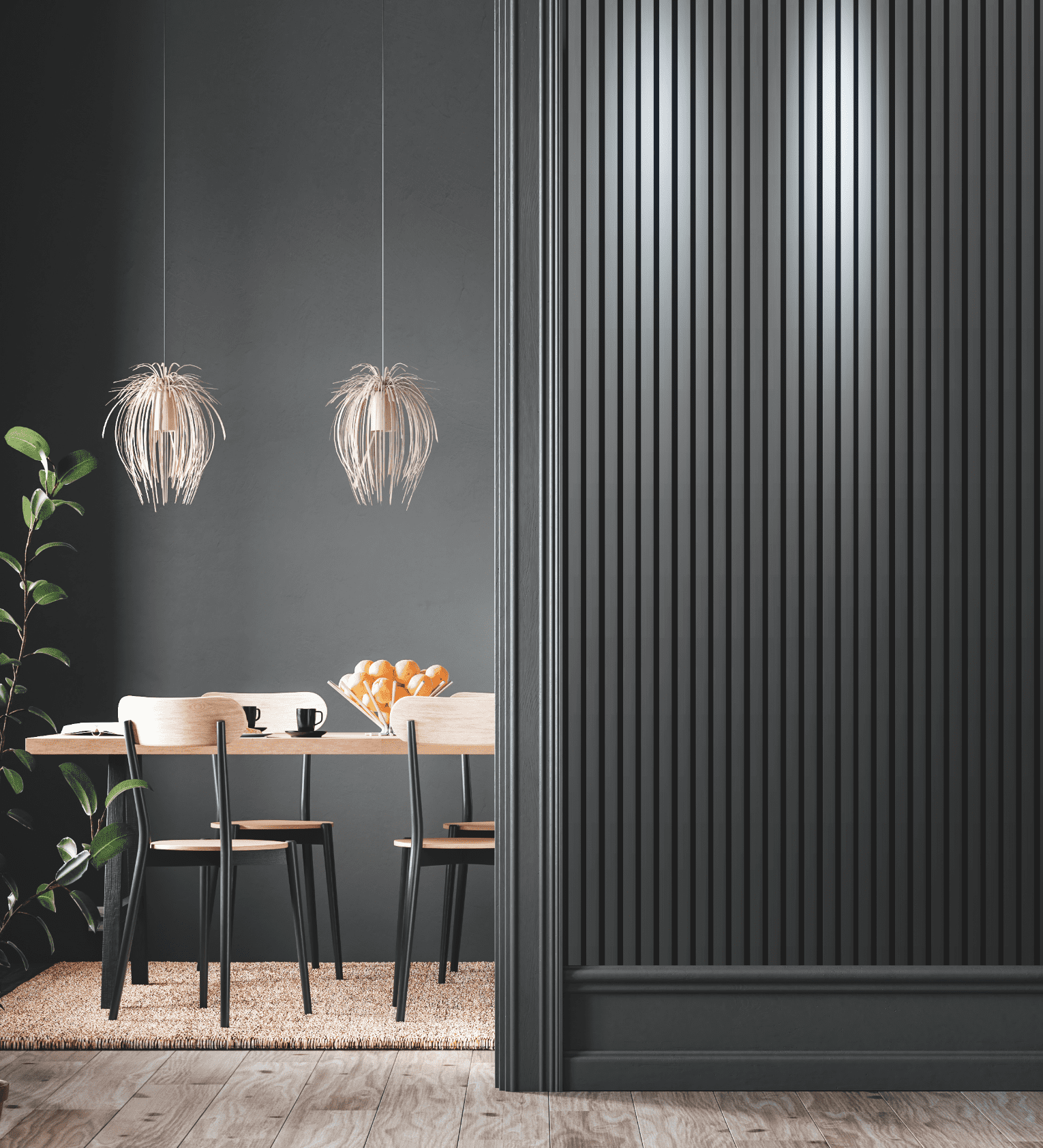 Стеновая панель из полистирола Hiwood LV124 BK 2700×120×12 фото в интерьере