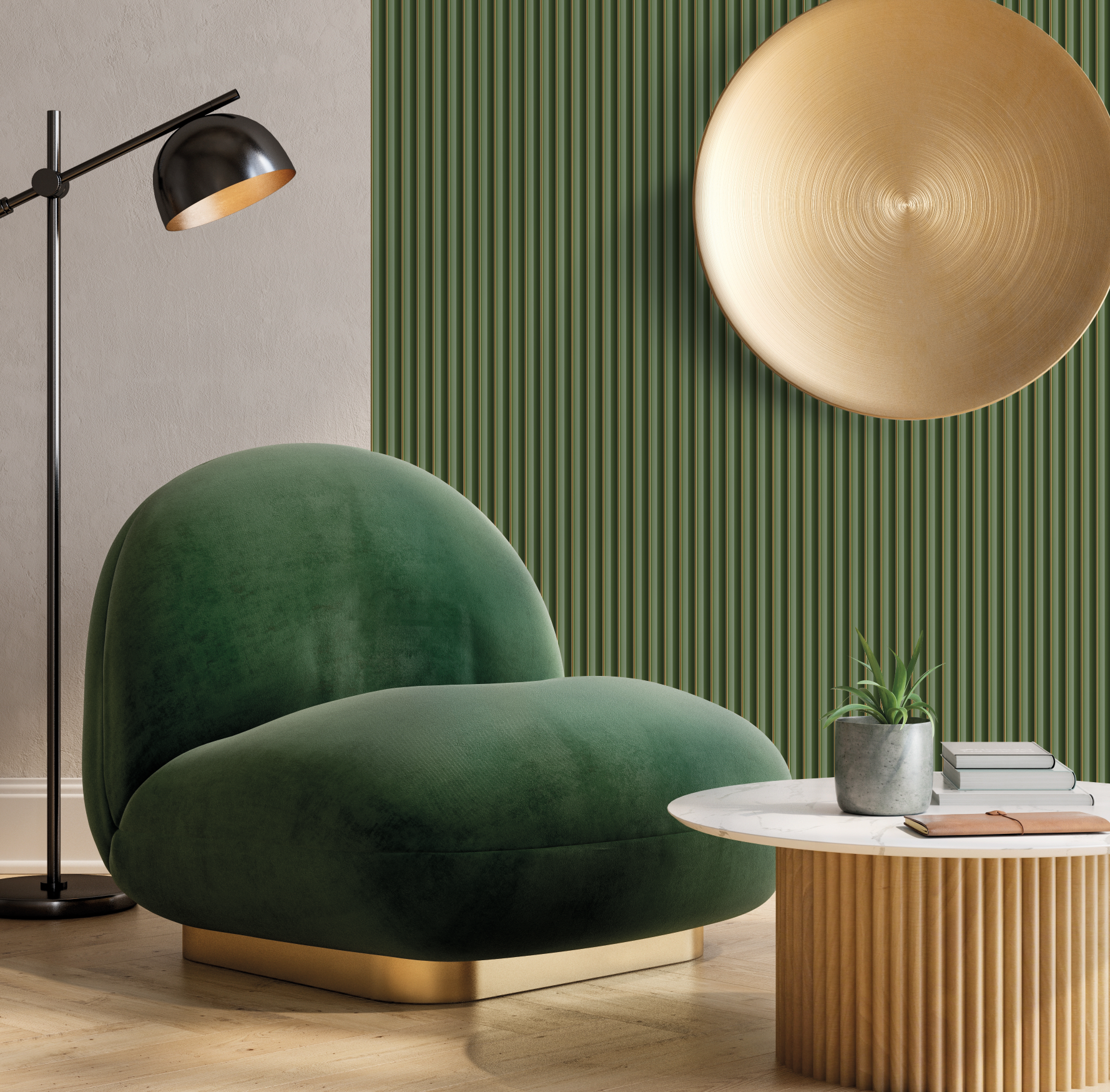 Стеновая панель из полистирола Hiwood LV139 GN81G 2700×120×12 фото в интерьере