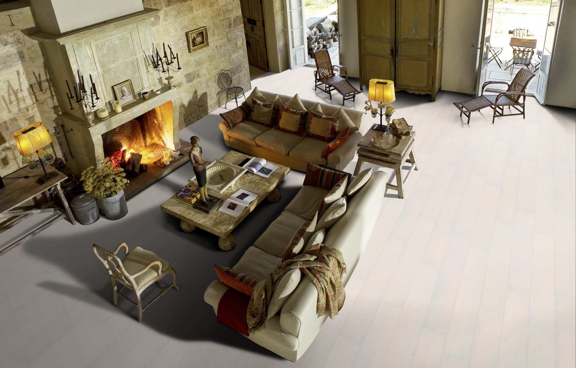 Паркетная доска Kahrs Бук Белое Сияние Opaque 2420×187×15 фото в интерьере