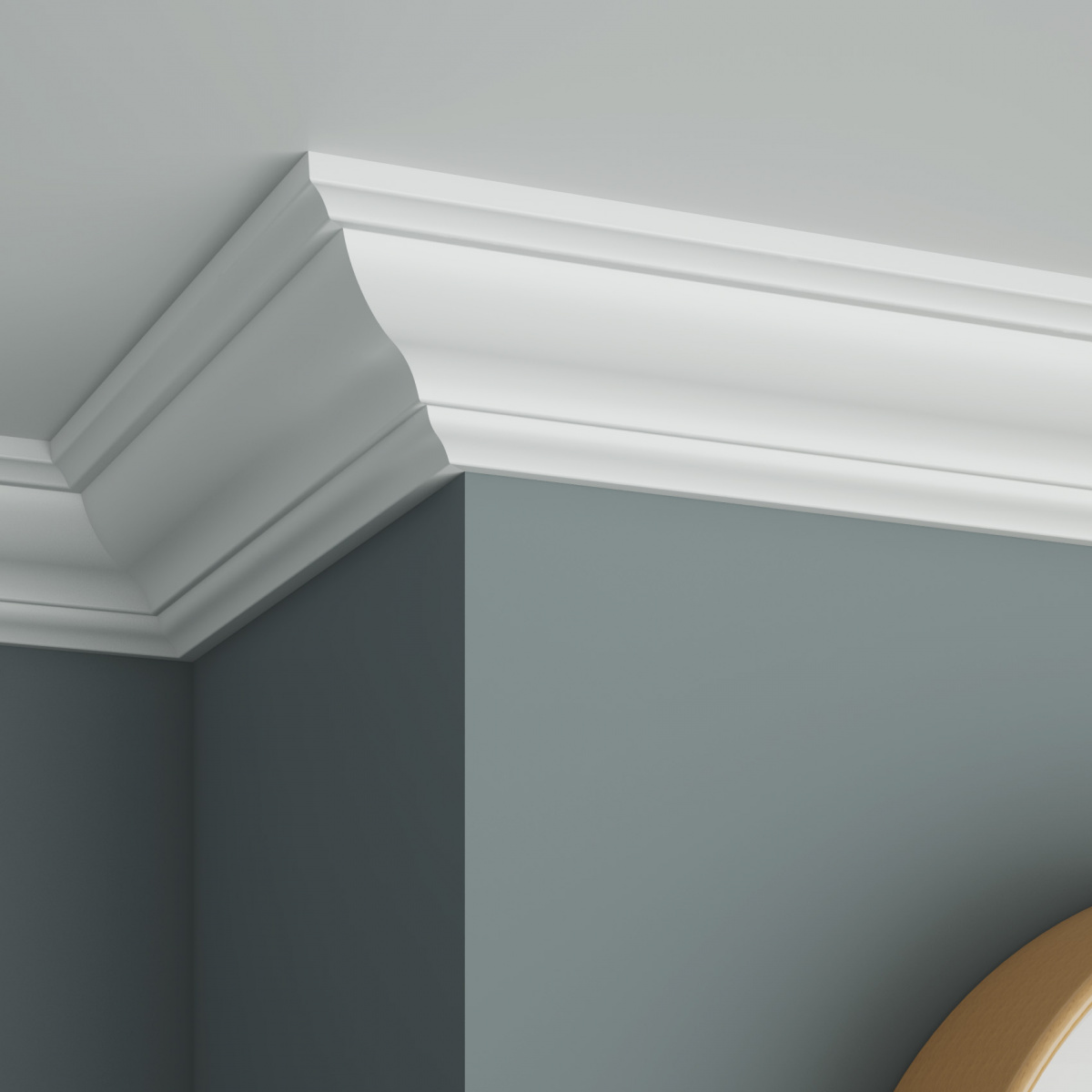 Потолочный плинтус ЛДФ под покраску Ultrawood CR 0019 2440×42×42 фото в интерьере