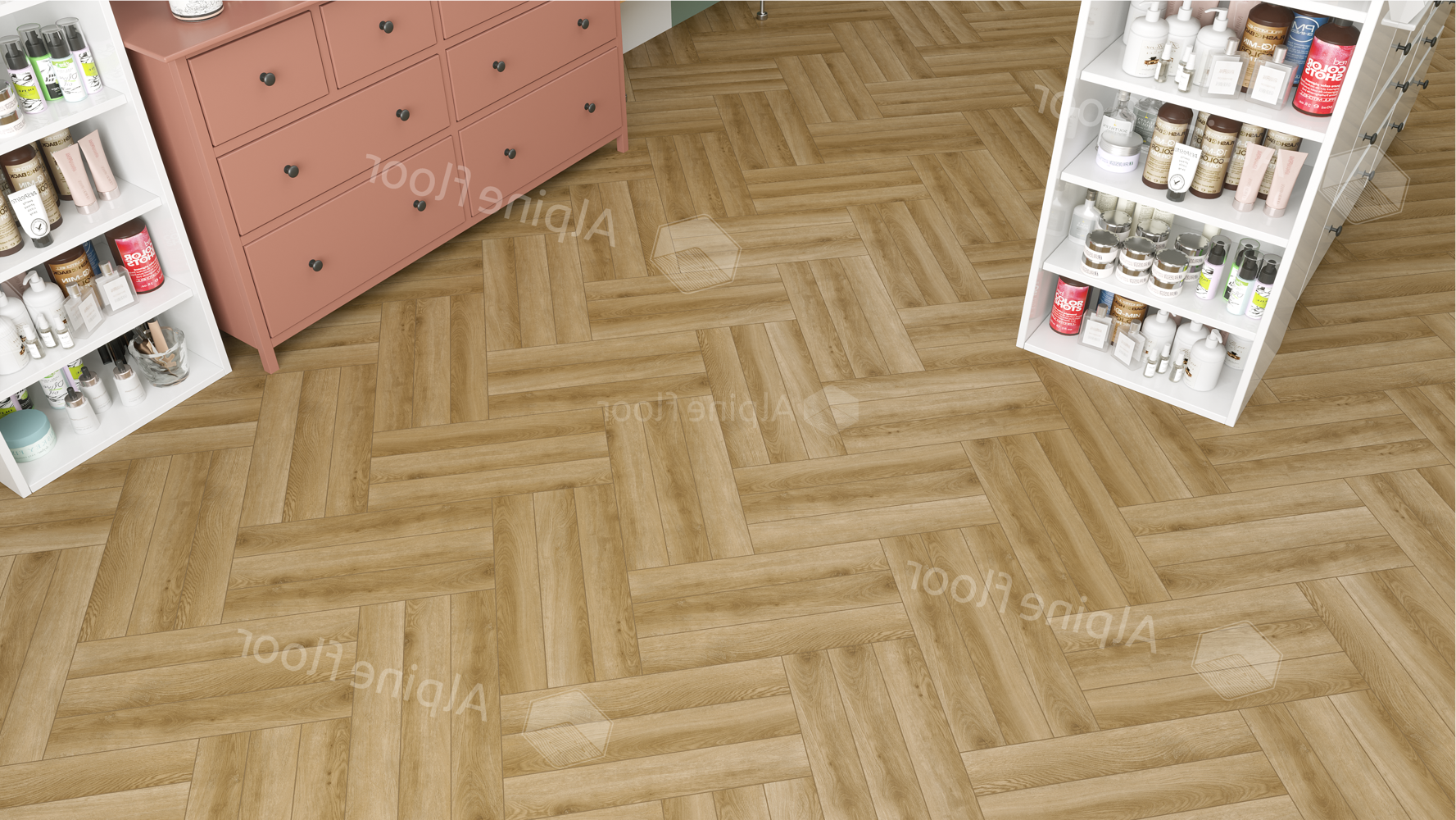 Ламинат Alpine Floor Herringbone 12 PRO New Дуб Эльзас LF106-02 венгерская елка 606×101×12 фото в интерьере