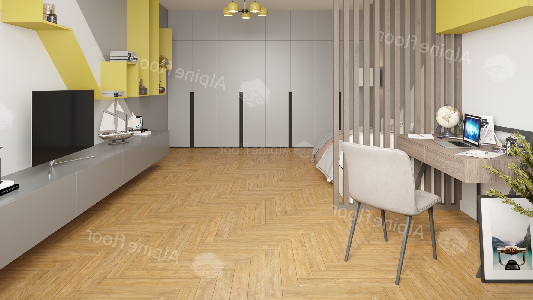 Ламинат Alpine Floor Herringbone 12 PRO New Дуб Тулуза LF106-04 венгерская елка 606×101×12 фото в интерьере Ламинат Alpine Floor Herringbone 12 PRO New Дуб Тулуза LF106-04 венгерская елка 606×101×12 фото в интерьере