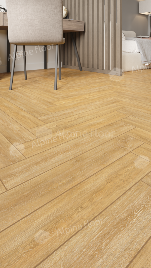 Ламинат Alpine Floor Herringbone 12 PRO New Дуб Тулуза LF106-04 венгерская елка 606×101×12 фото в интерьере
