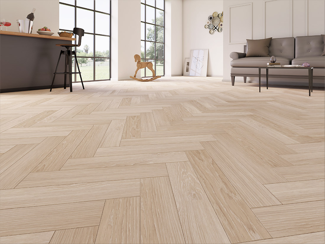 Инженерная доска Gran Parte Дуб Крема Crema 013 элит венгерская елка 550×110×15 фото в интерьере