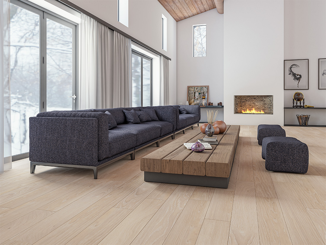 Инженерная доска Gran Parte Дуб Крема Crema 013 элит 500−1500×155×15 фото в интерьере