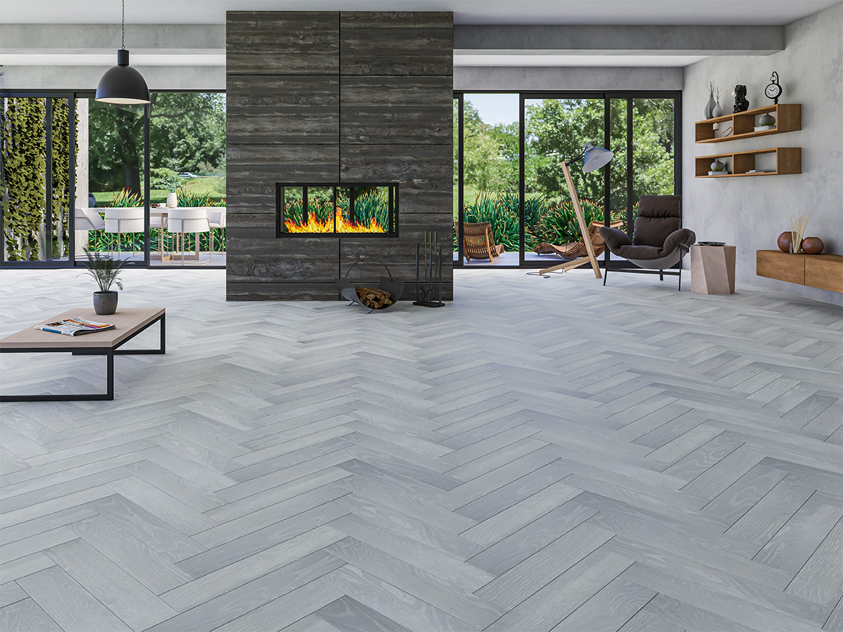 Инженерная доска Gran Parte Дуб Желато Gelato 017 элит венгерская елка 550×110×15 фото в интерьере