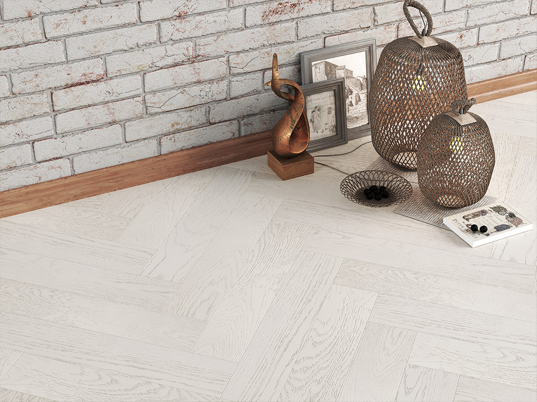 Инженерная доска Gran Parte Дуб Бианко Bianco 018 элит венгерская елка 550×110×15 фото в интерьере