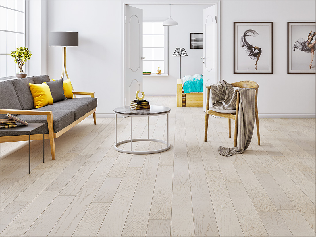 Инженерная доска Gran Parte Дуб Бианко Bianco 018 элит 500−1500×155×15 фото в интерьере