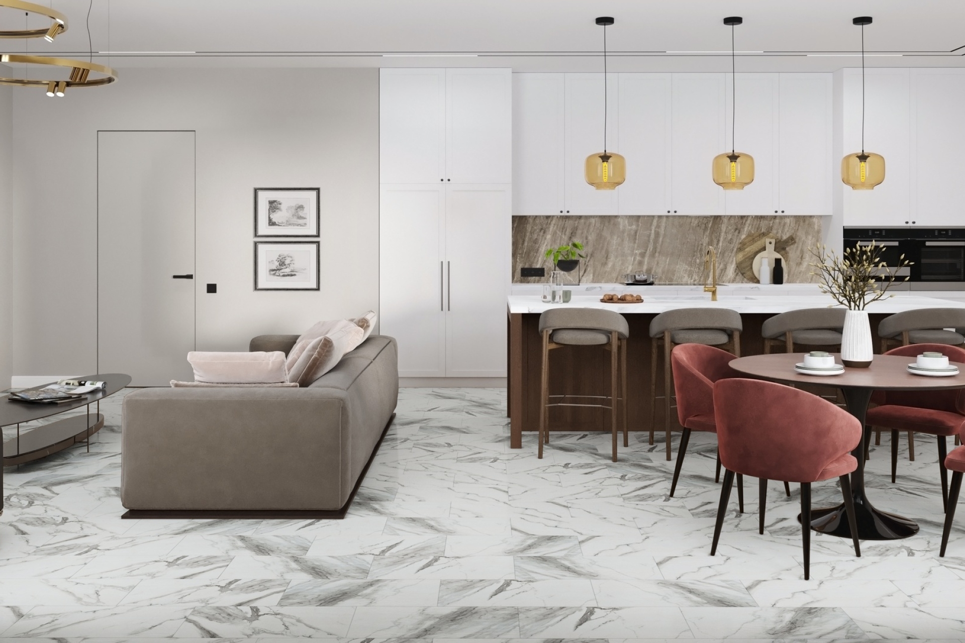 Кварцвиниловый SPC ламинат Damy Floor Ascent Эверест Everest 124-1 610×305×4 фото в интерьере