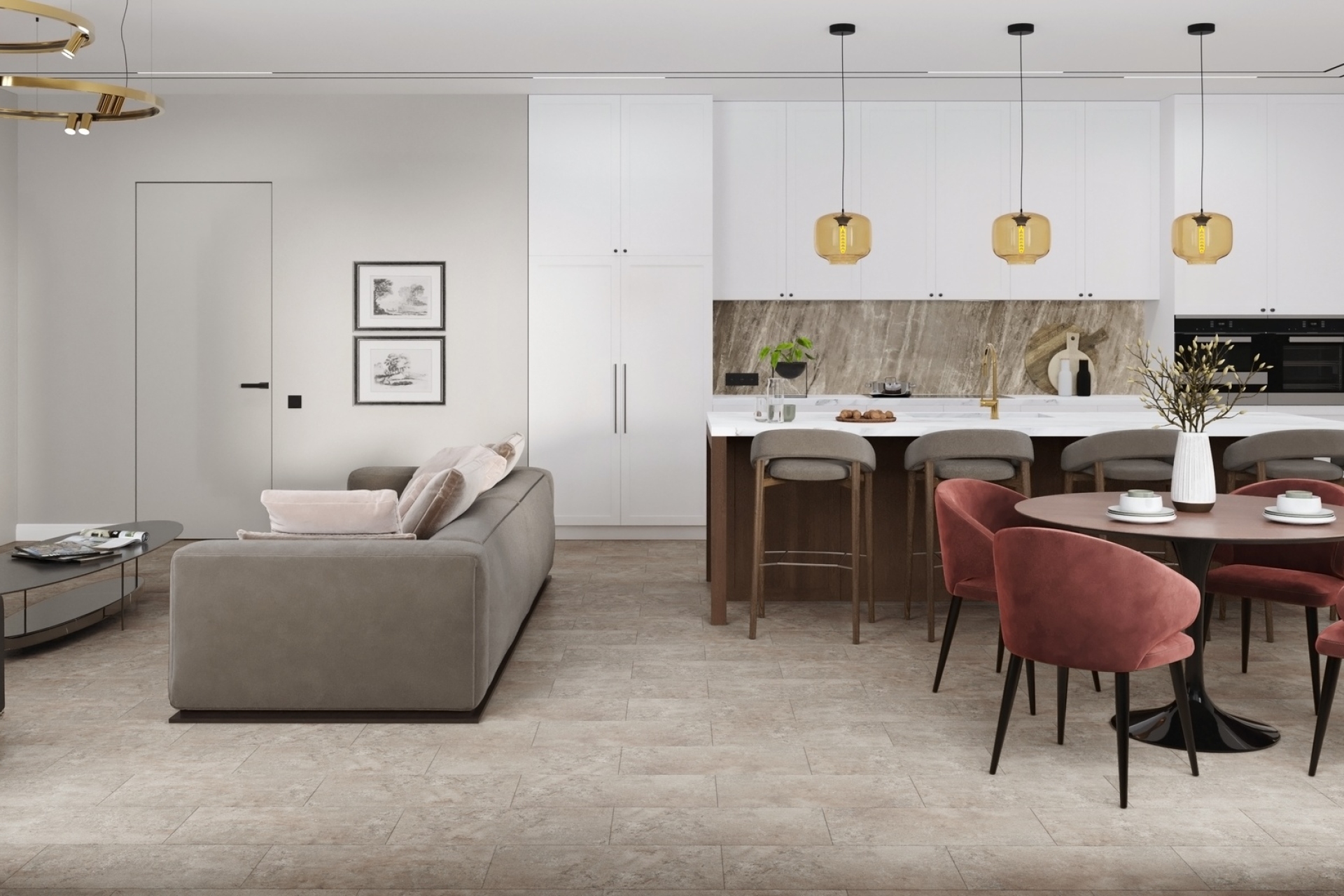 Кварцвиниловый SPC ламинат Damy Floor Ascent Strong Эйгер Eiger 3936-1-ST 610×305×5 фото в интерьере