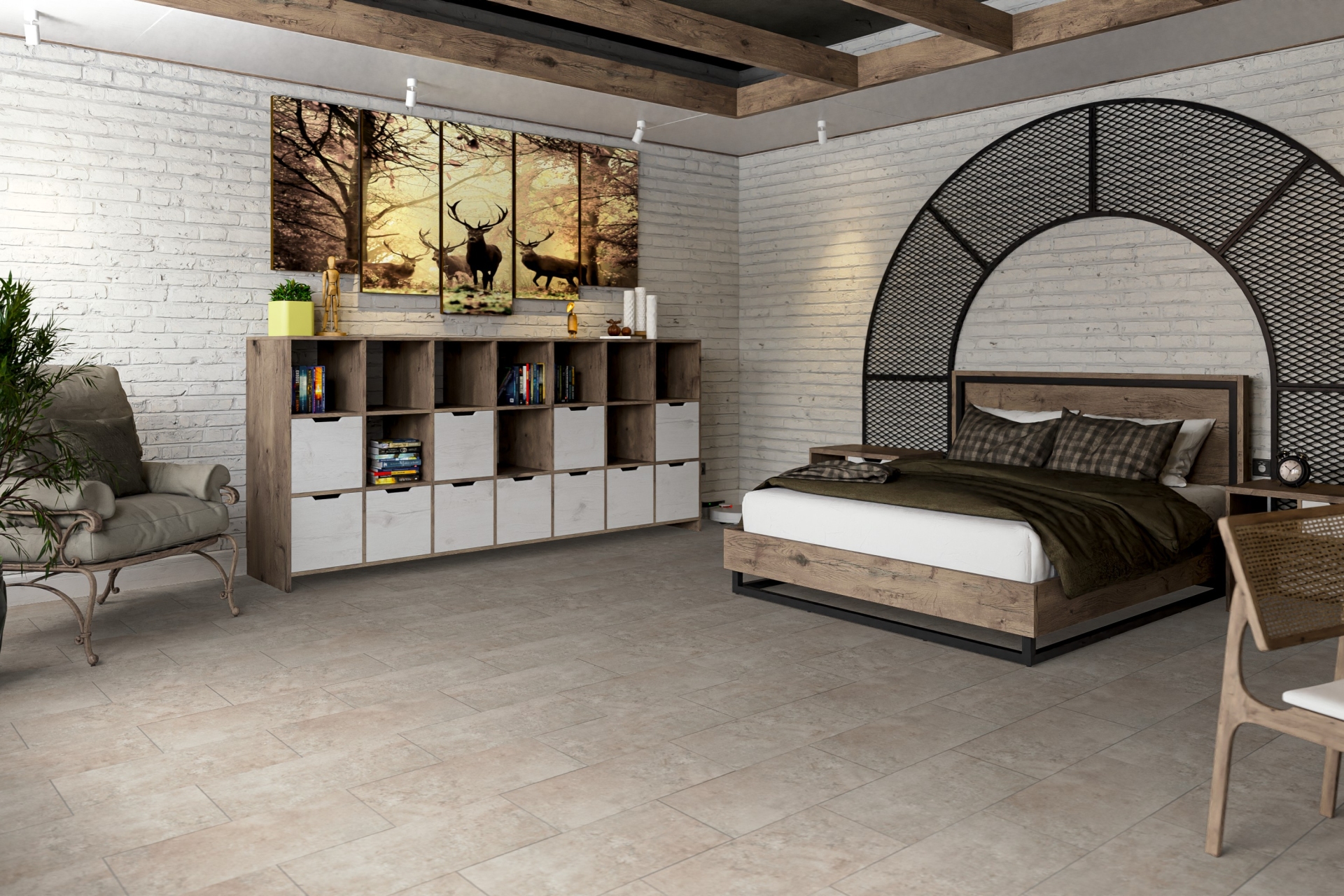 Кварцвиниловый SPC ламинат Damy Floor Ascent Strong Эйгер Eiger 3936-1-ST 610×305×5 фото в интерьере