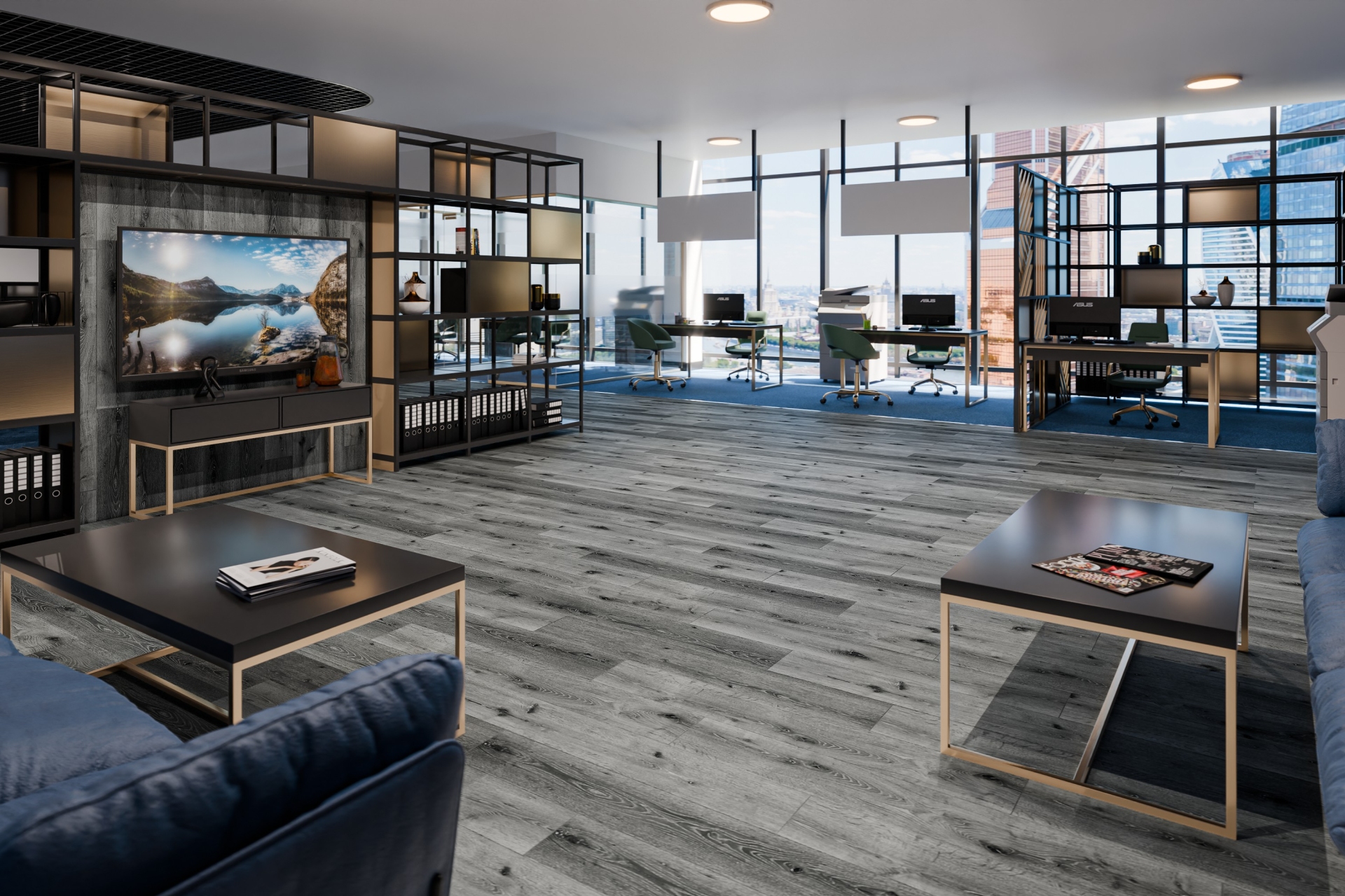 Кварцвиниловый SPC ламинат Damy Floor Family Дуб Сильвер Silver Oak T7020-23 1220×180×4 фото в интерьере