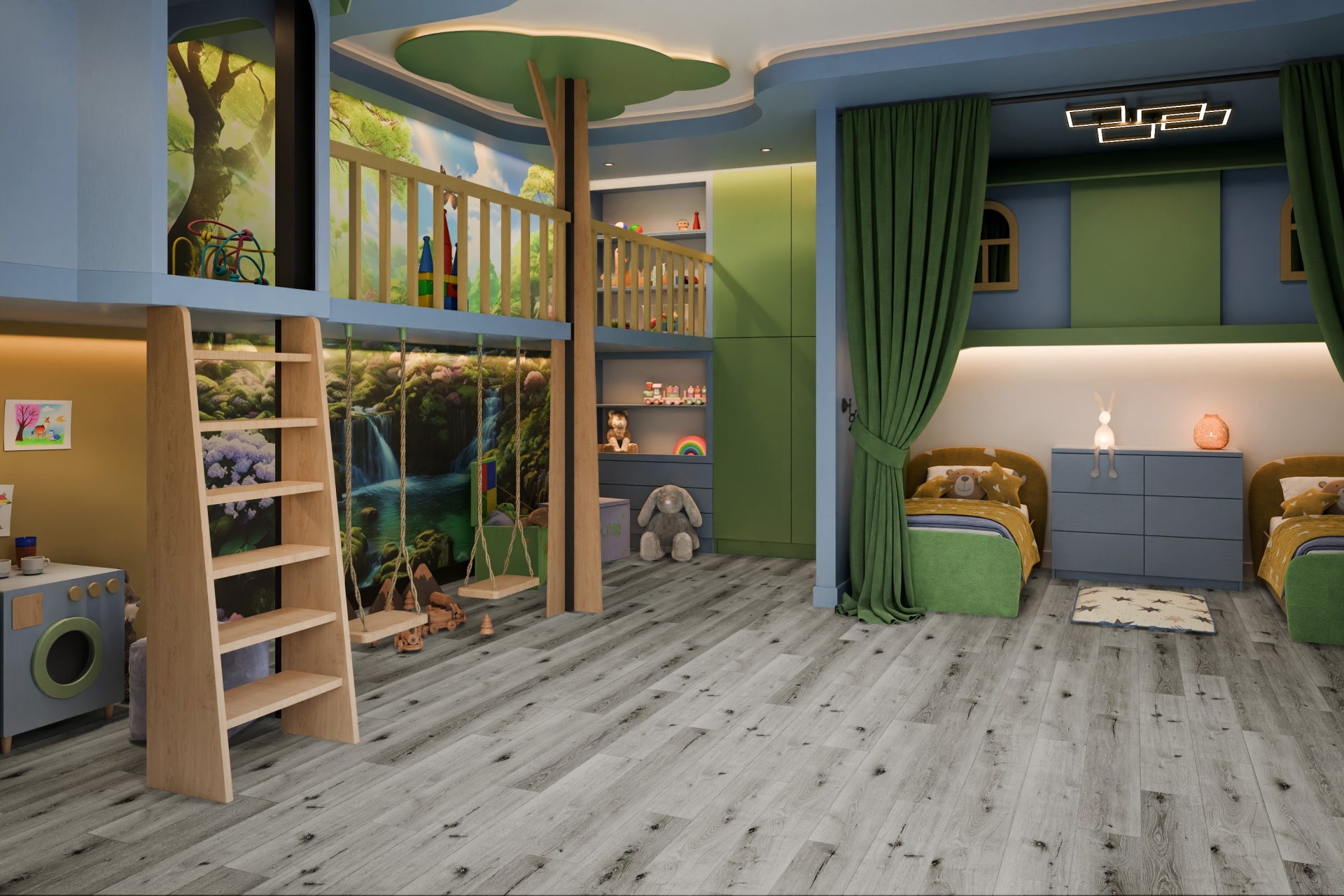 Кварцвиниловый SPC ламинат Damy Floor Family Дуб Классический Серый Classic Gray Oak T7020-2 1220×180×4 фото в интерьере