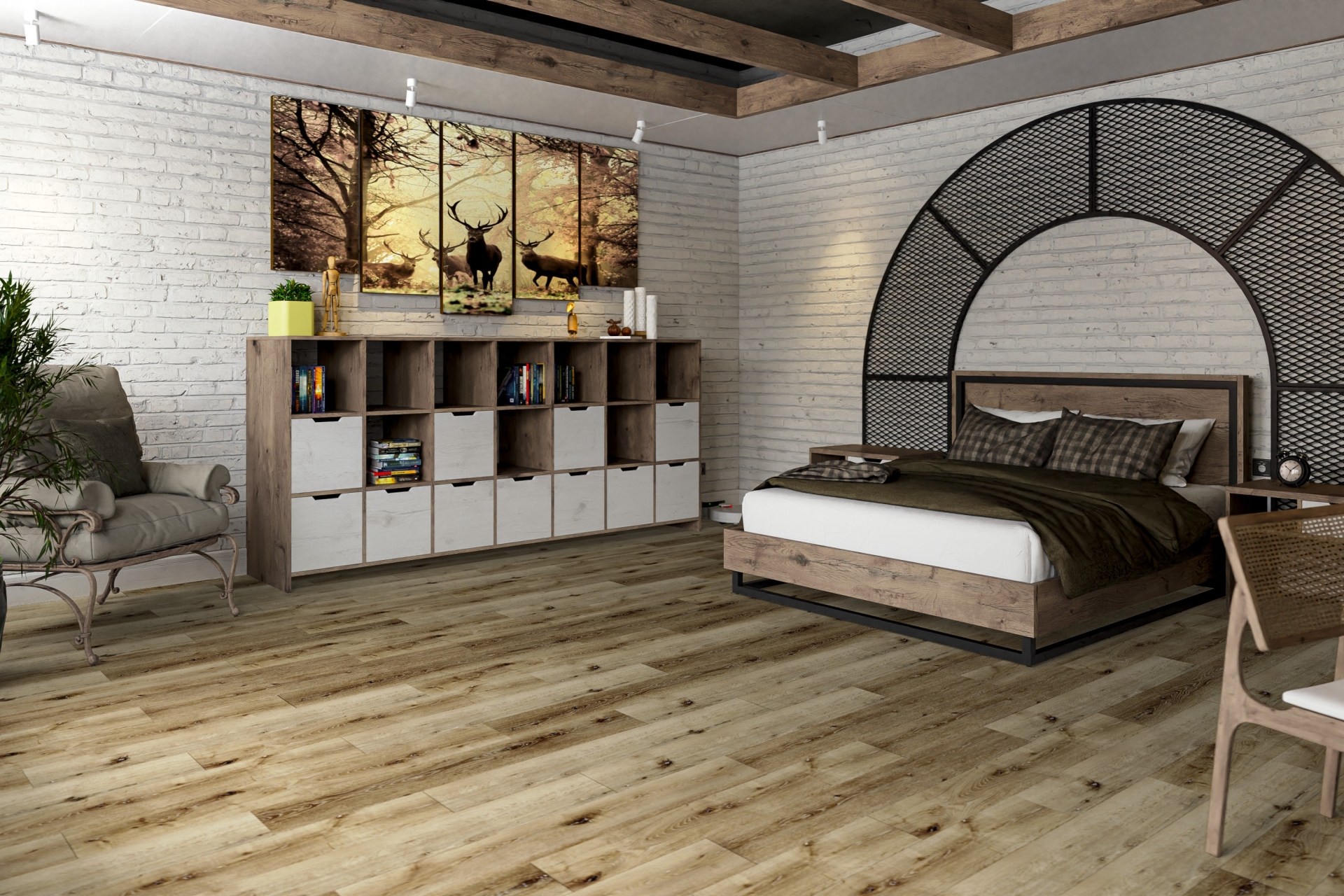 Кварцвиниловый SPC ламинат Damy Floor Family Дуб Провинциальный Provincial Oak T7020-4 1220×180×4 фото в интерьере