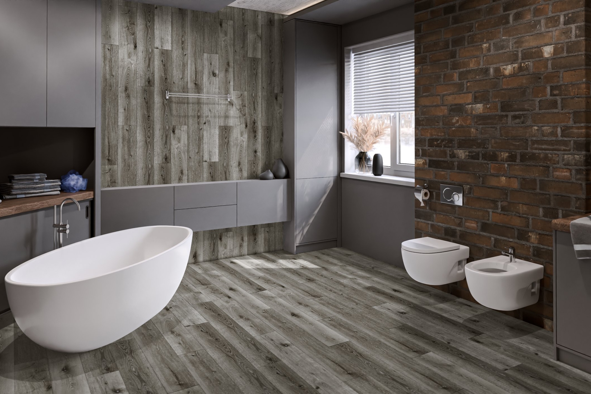 Кварцвиниловый SPC ламинат Damy Floor Family Дуб Состаренный Серый Aged Gray Oak T7020-5D 1220×180×4 фото в интерьере