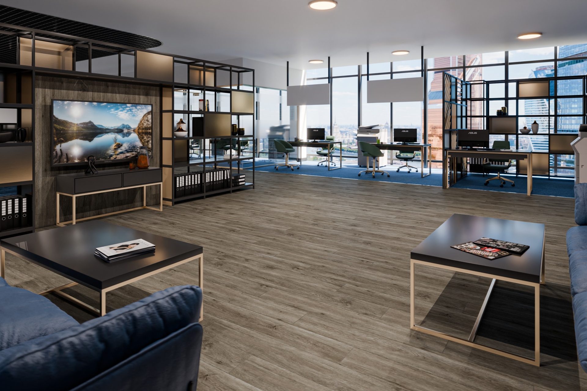 Кварцвиниловый SPC ламинат Damy Floor Family Дуб Горный Mountain Oak TCM298-26 1220×180×4 фото в интерьере