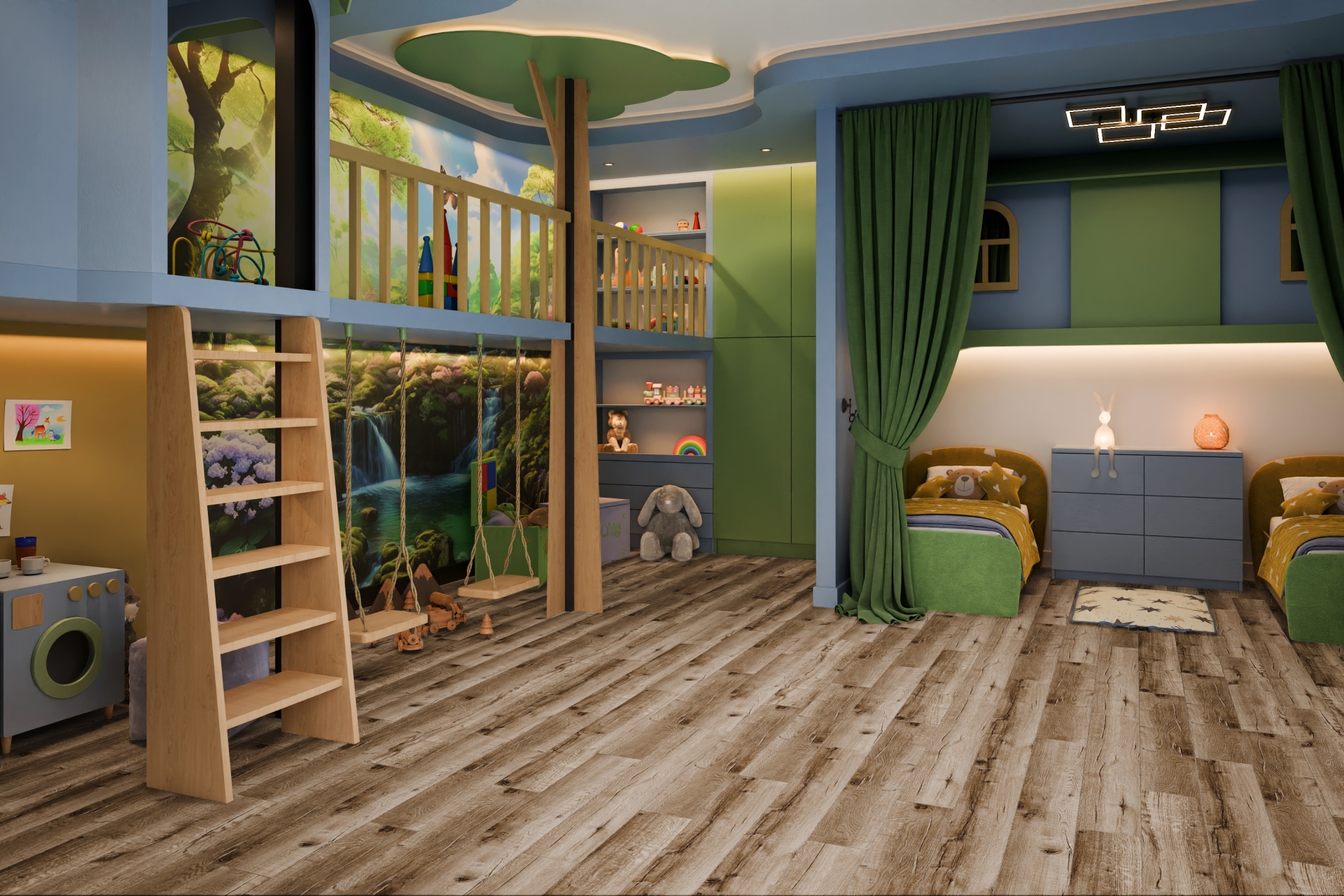 Кварцвиниловый SPC ламинат Damy Floor Family Дуб Изысканный Exquisite Oak JC8271-7 1220×180×4 фото в интерьере