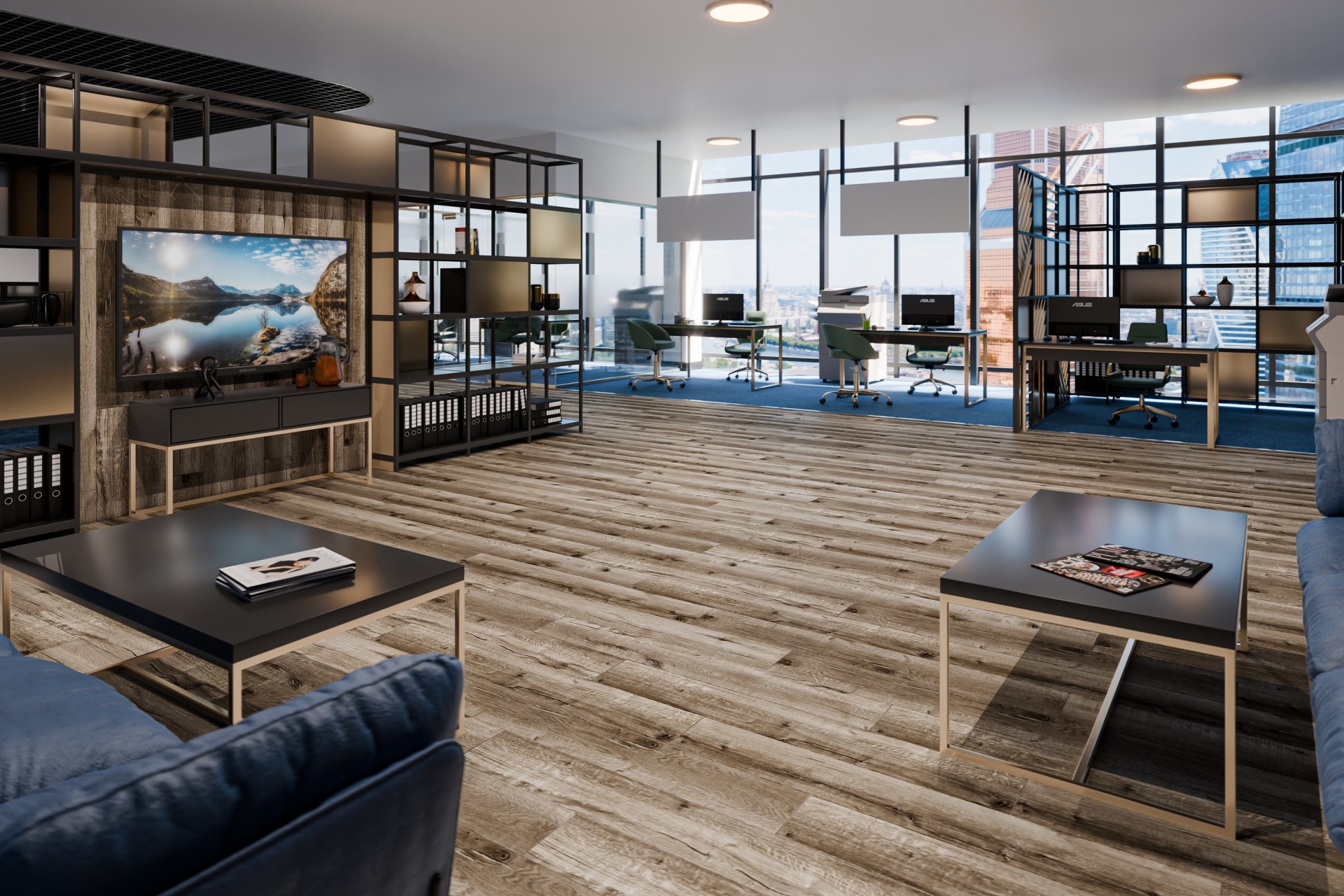 Кварцвиниловый SPC ламинат Damy Floor Family Дуб Изысканный Exquisite Oak JC8271-7 1220×180×4 фото в интерьере