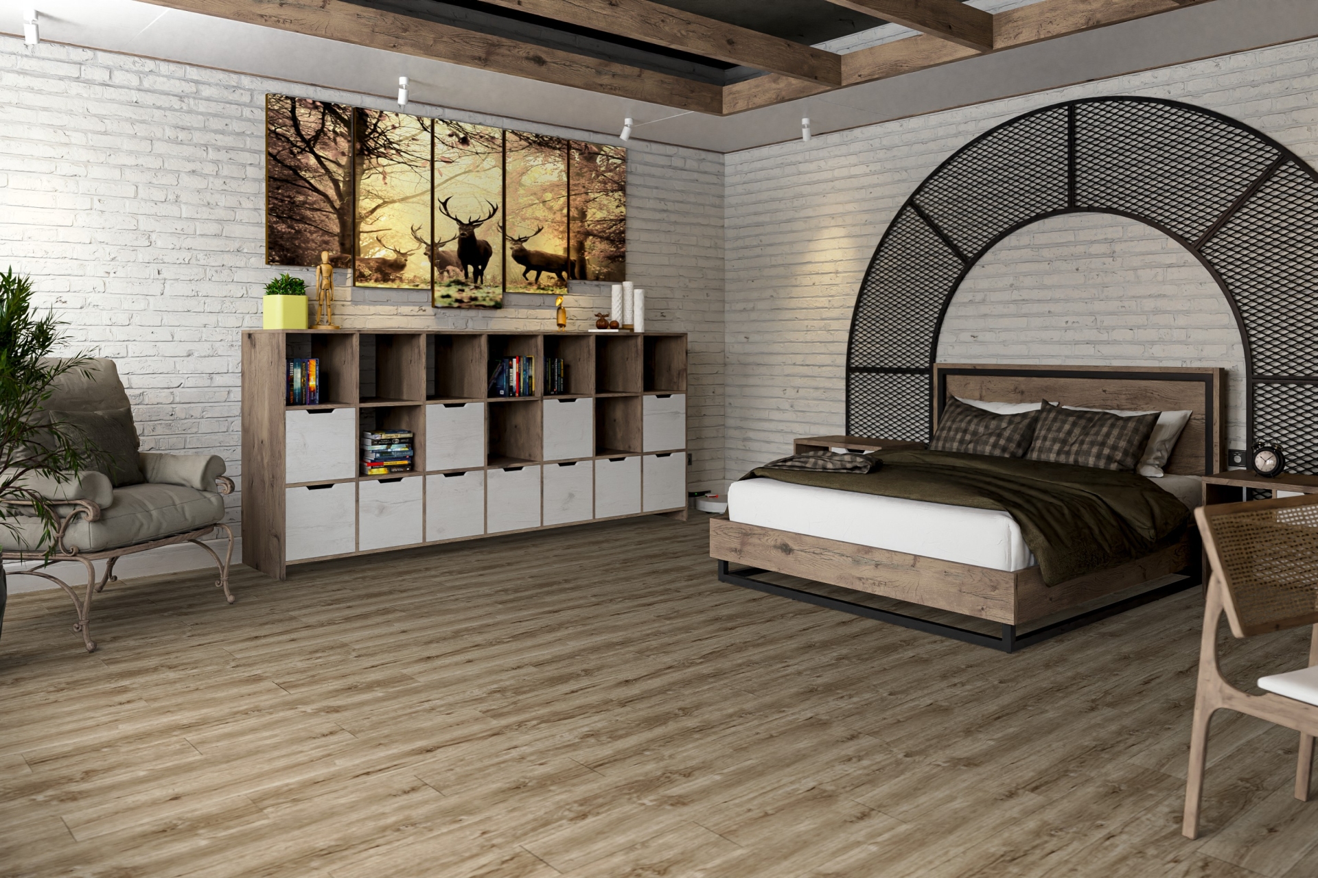 Кварцвиниловый SPC ламинат Damy Floor Family Дуб Имбирный Ginger Oak 248-8 1220×180×4 фото в интерьере