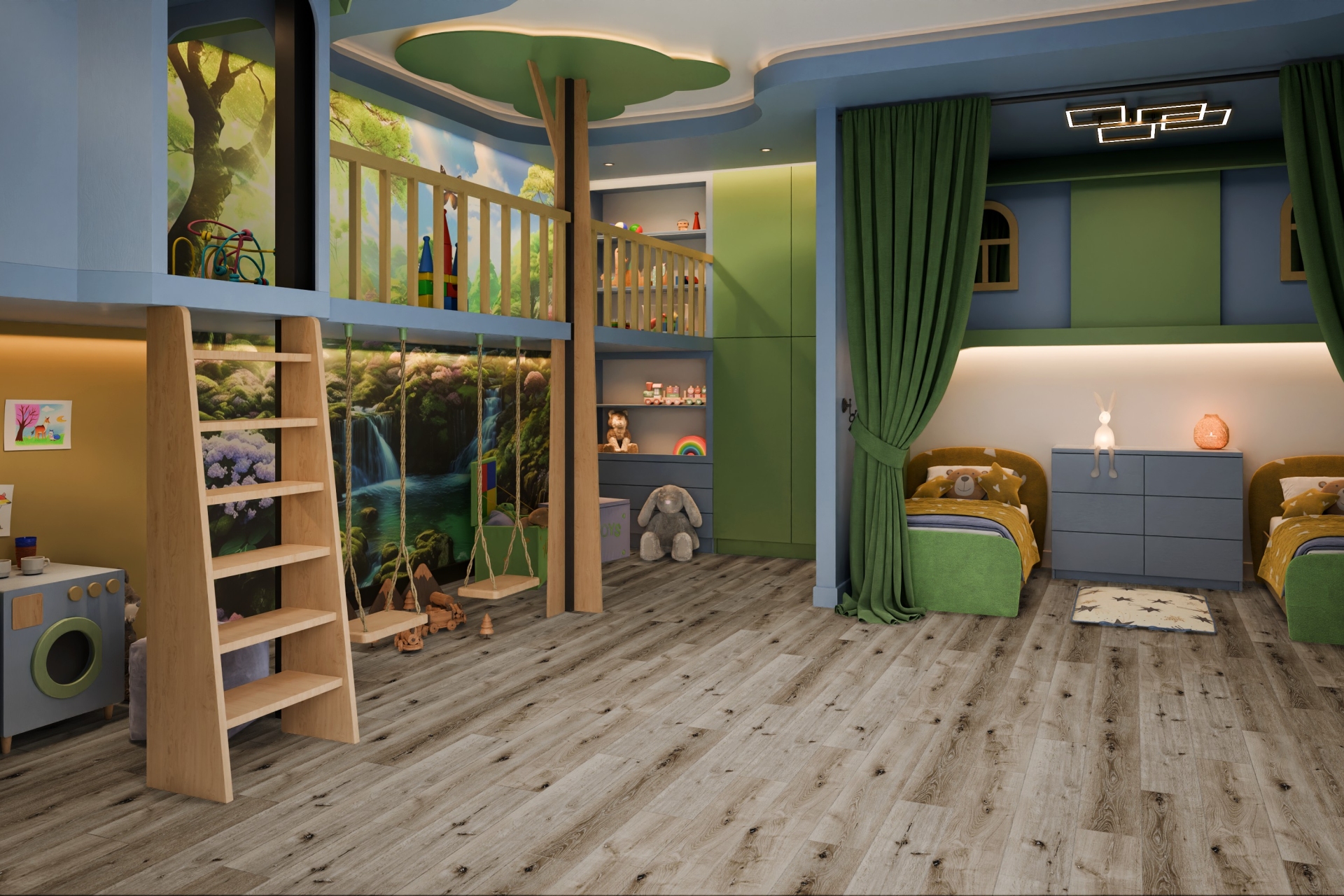 Кварцвиниловый SPC ламинат Damy Floor Family Дуб Лофт Loft Oak 1508-1 1220×180×4 фото в интерьере