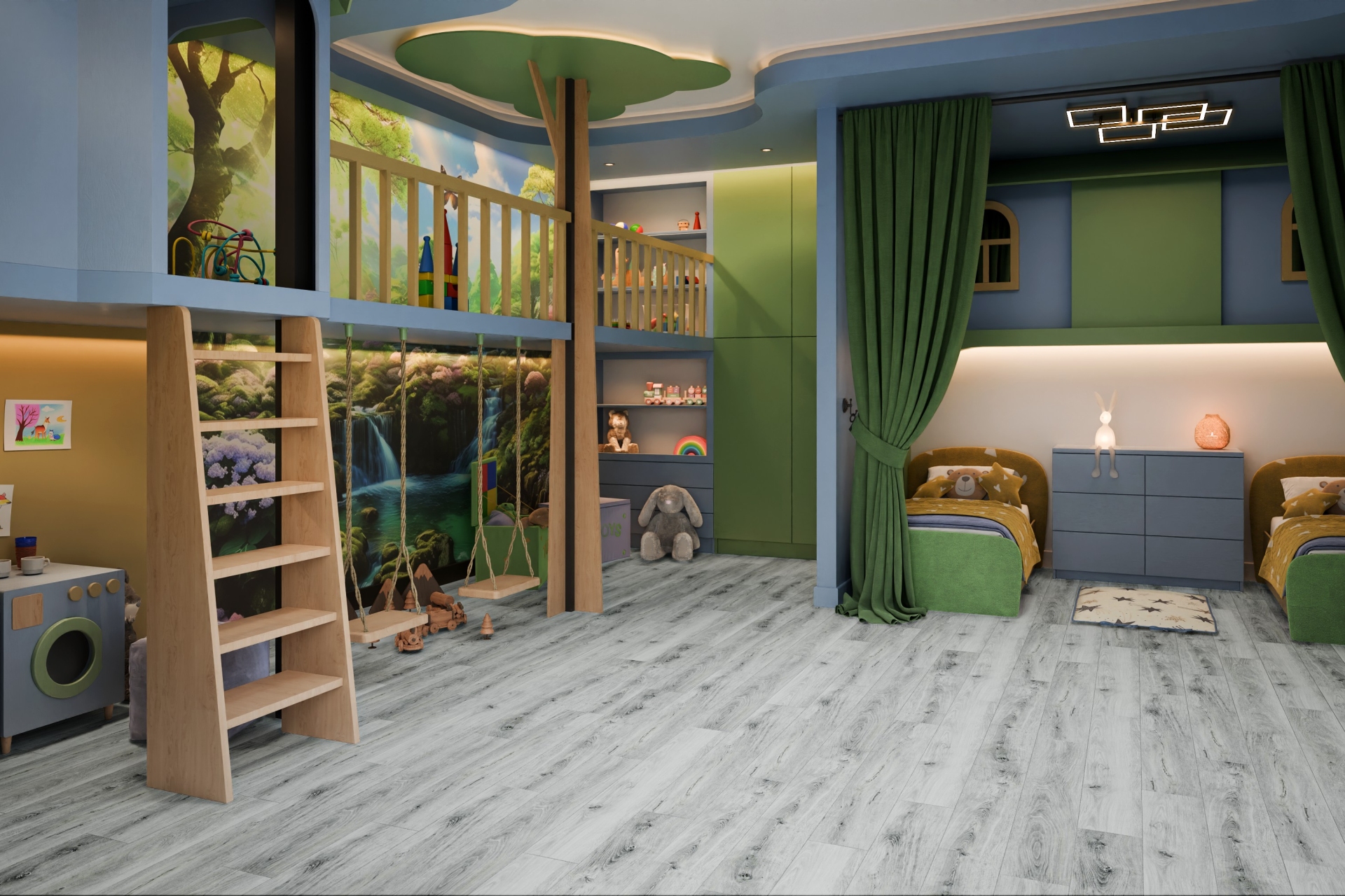 Кварцвиниловый SPC ламинат Damy Floor Family Дуб Альпийский Alpine Oak 1536-2 1220×180×4 фото в интерьере