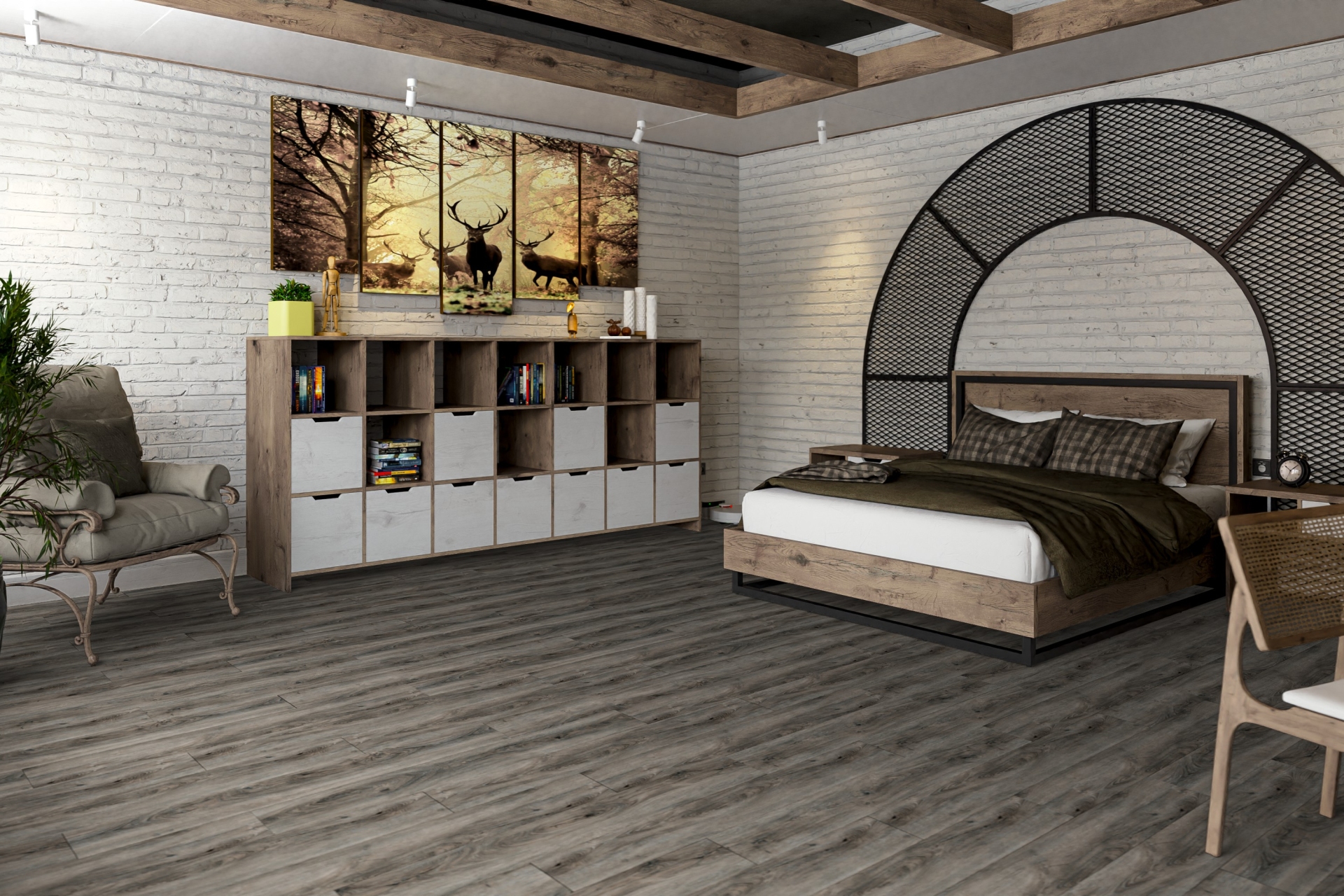 Кварцвиниловый SPC ламинат Damy Floor Family Дуб Кантри Country Oak TCM359-25 1220×180×4 фото в интерьере