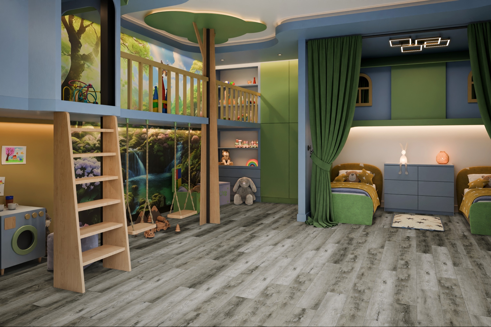 Кварцвиниловый SPC ламинат Damy Floor Family Дуб Рустикальный Cерый Rustic Gray Oak TCM369-28 1220×180×4 фото в интерьере