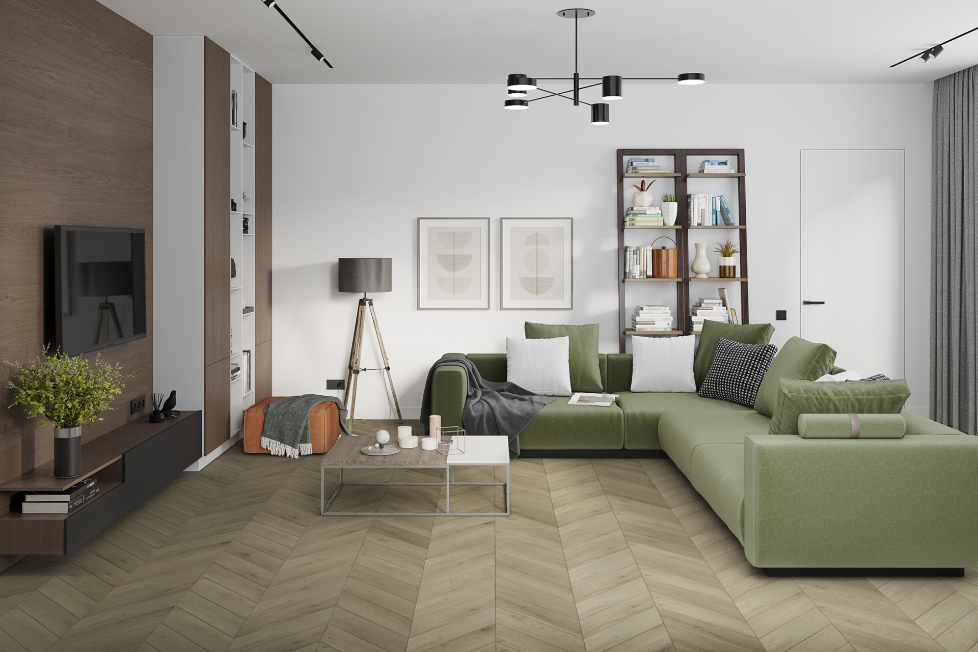 Кварцвиниловый SPC ламинат Damy Floor Chevron Версаль Versailles DF01-Ch французская елка 600×127×5 фото в интерьере