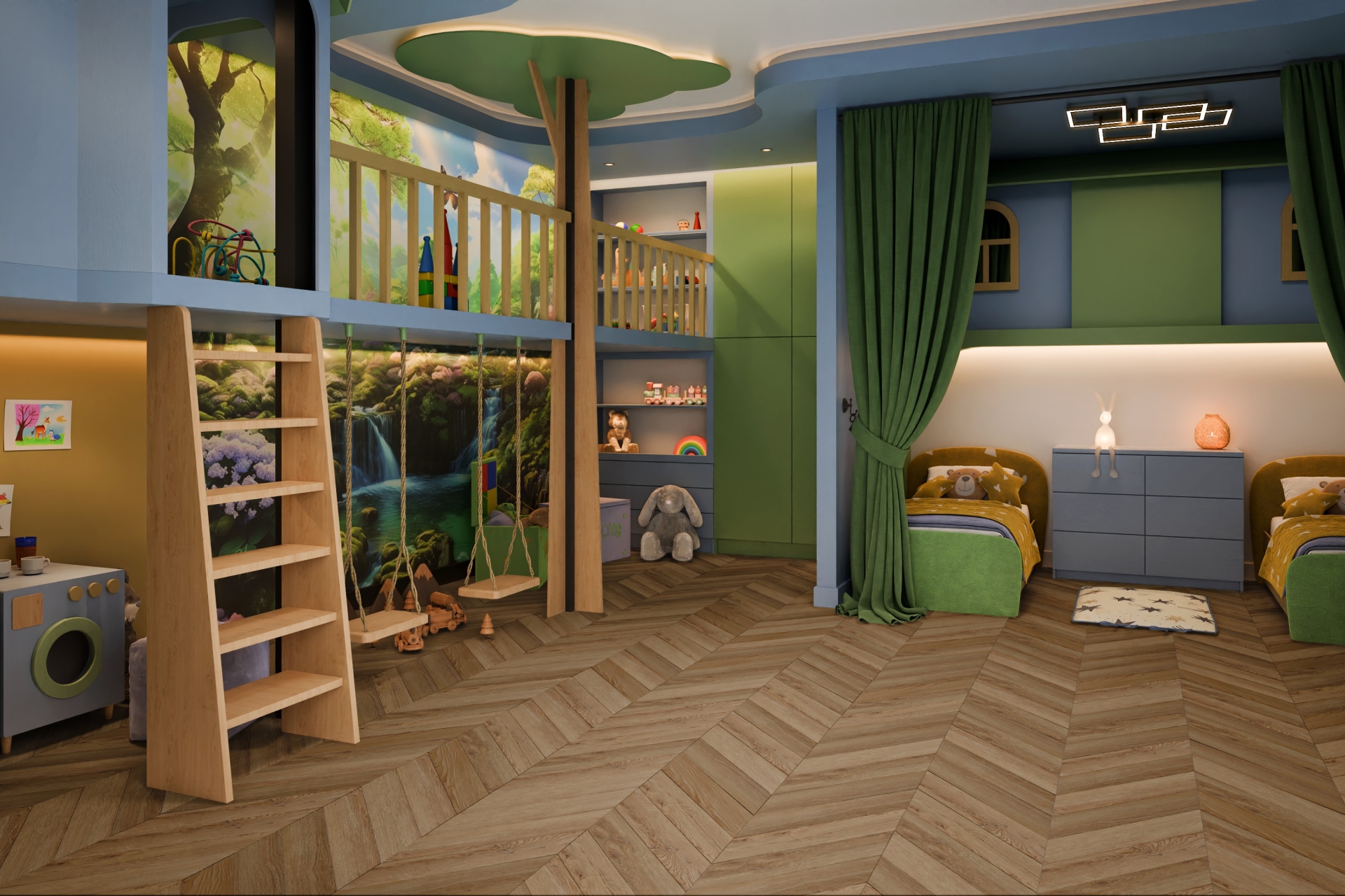 Кварцвиниловый SPC ламинат Damy Floor Chevron Лувр Louvre DF04-Ch французская елка 600×127×5 фото в интерьере