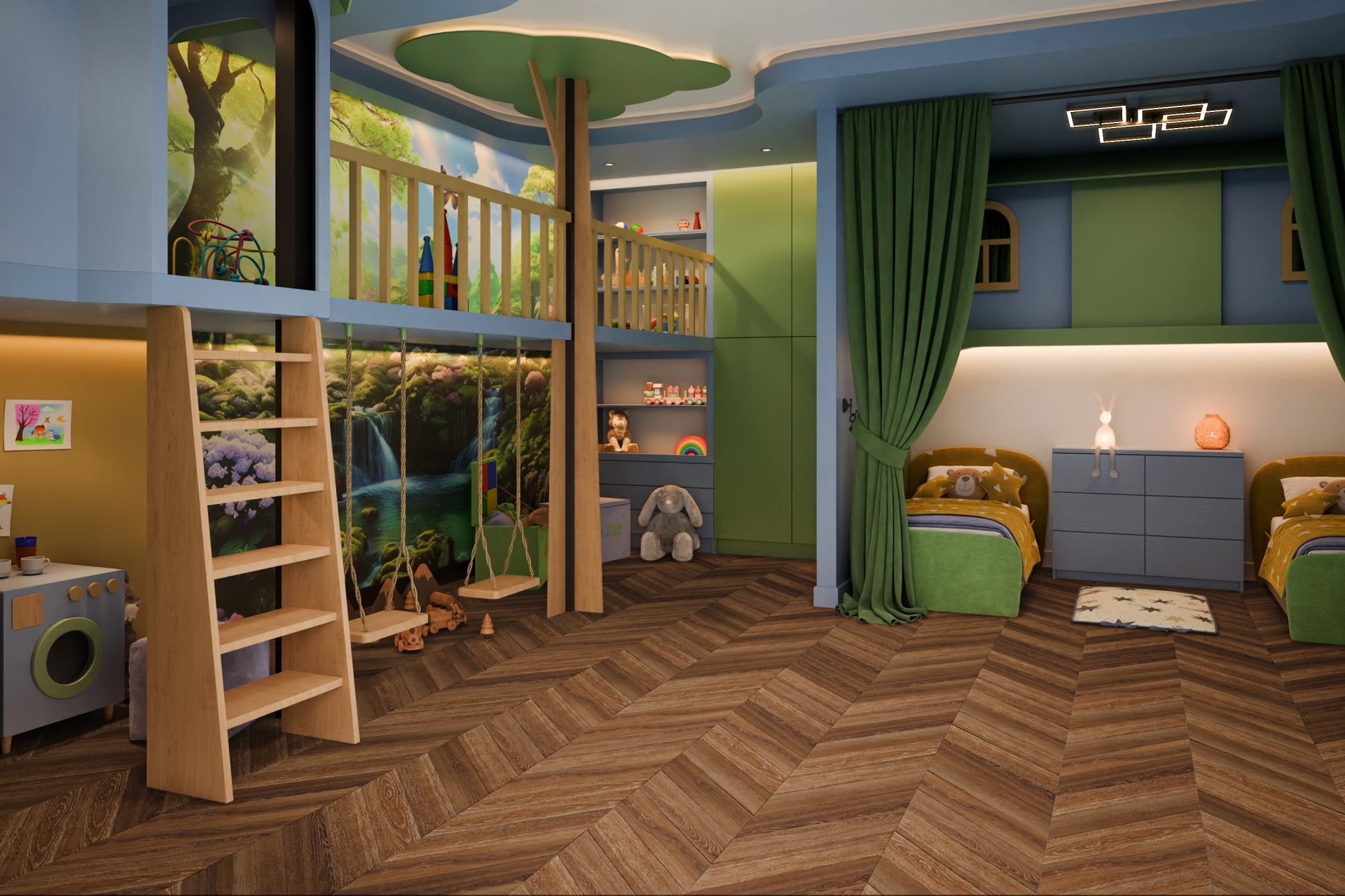 Кварцвиниловый SPC ламинат Damy Floor Chevron Шайо Chaillot DF07-Ch французская елка 600×127×5 фото в интерьере